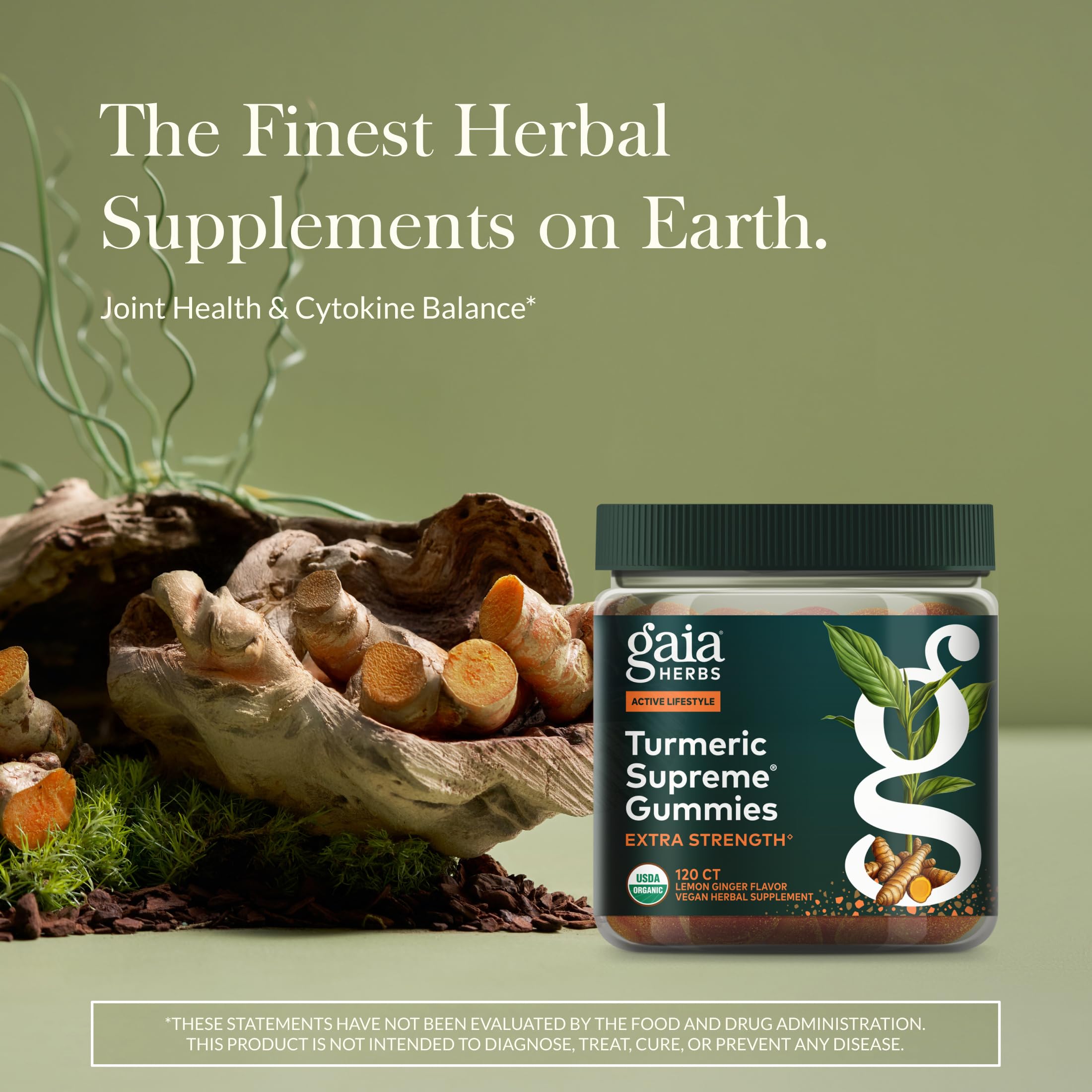 Gaia Herbs Turmeric Gummies side view with ingredients