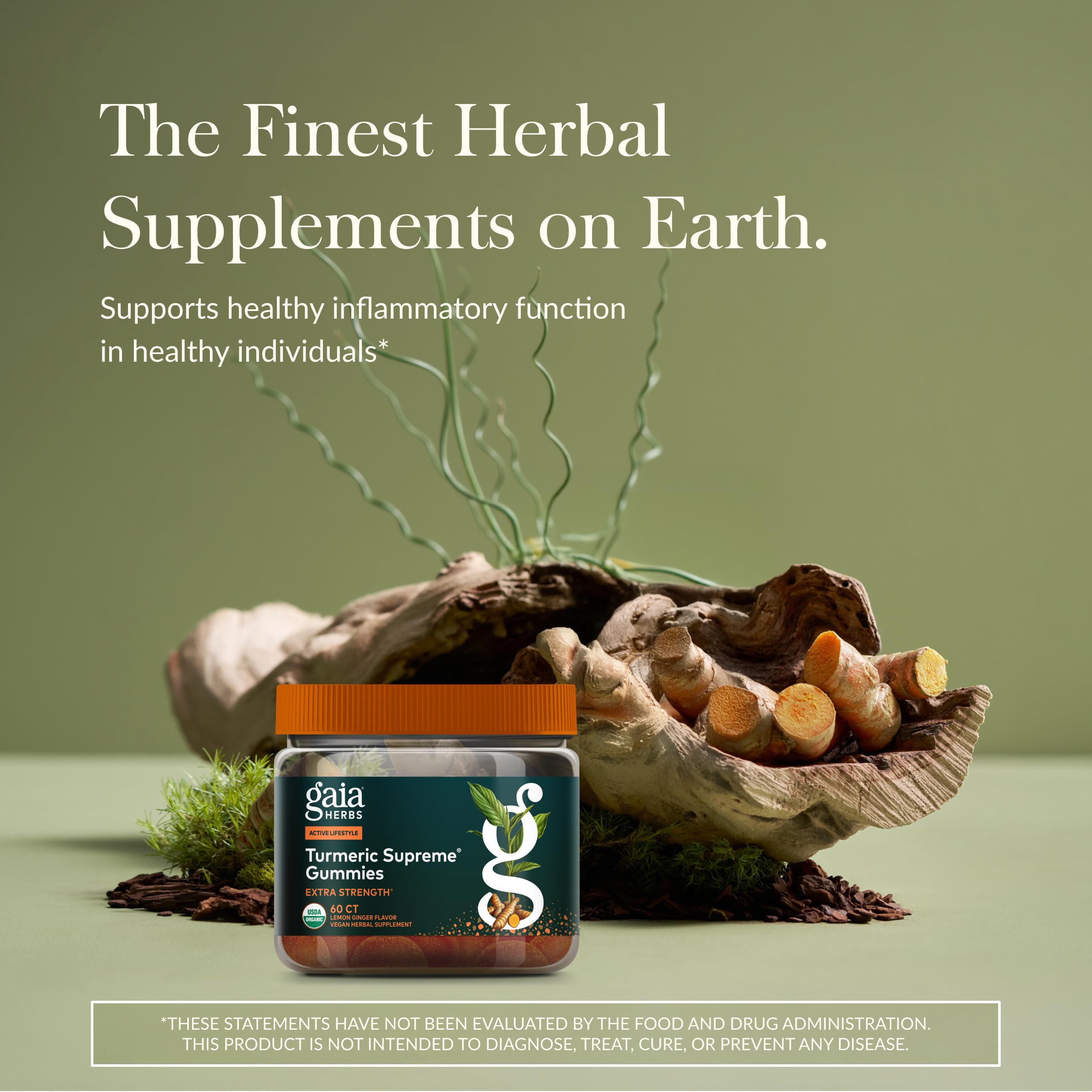 Gaia Herbs Turmeric Gummies side view with nutritional information