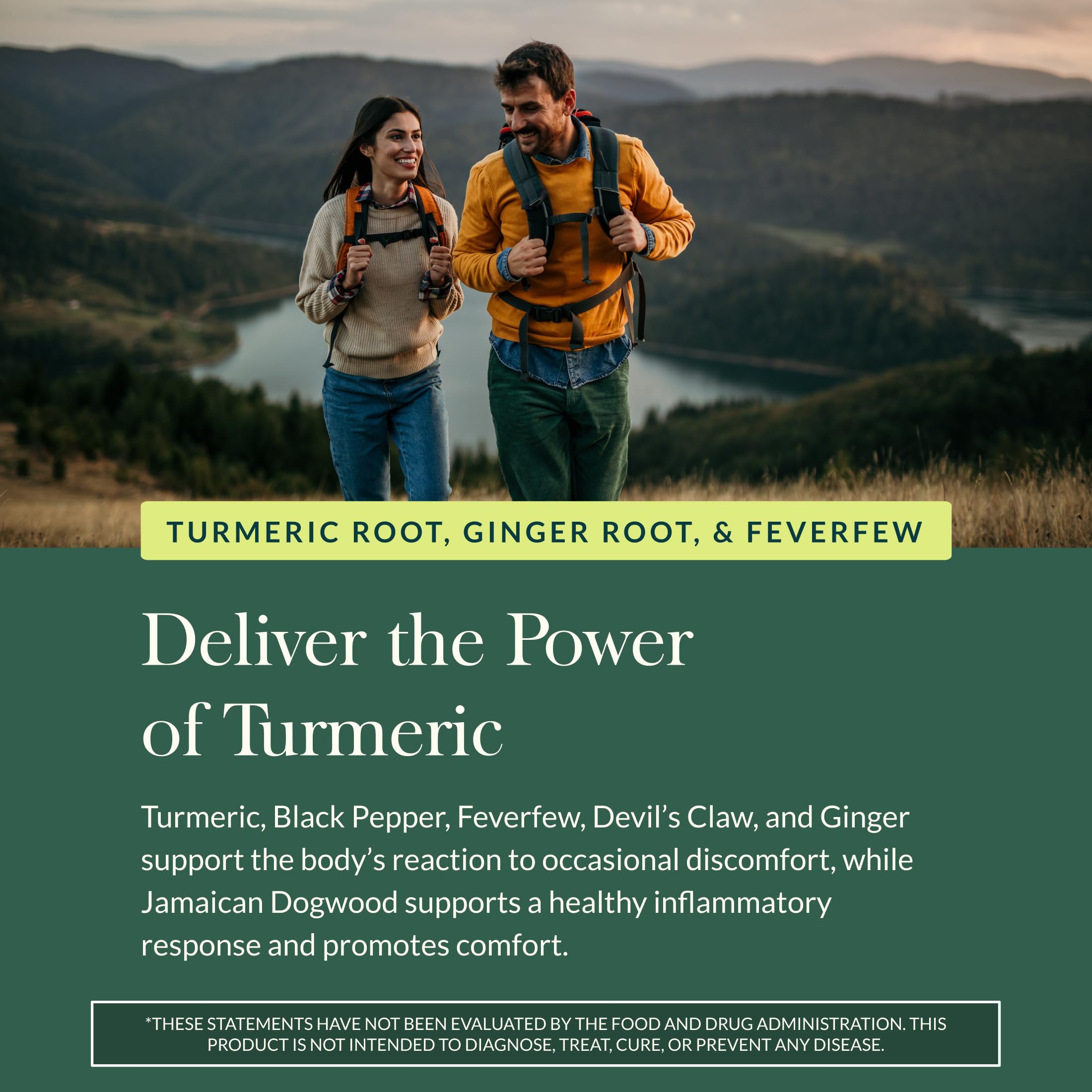 Gaia Herbs Turmeric Pain Relief Capsules on a wooden surface