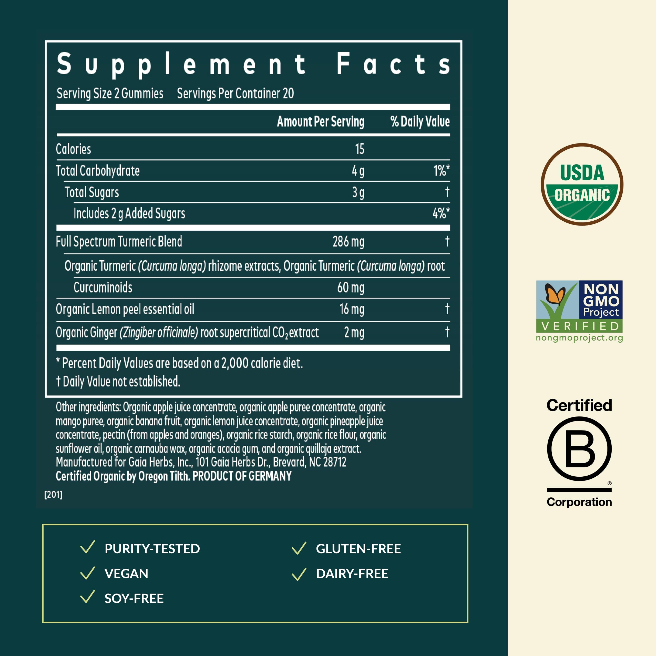 Gaia Herbs Turmeric Supplement 320g packaging