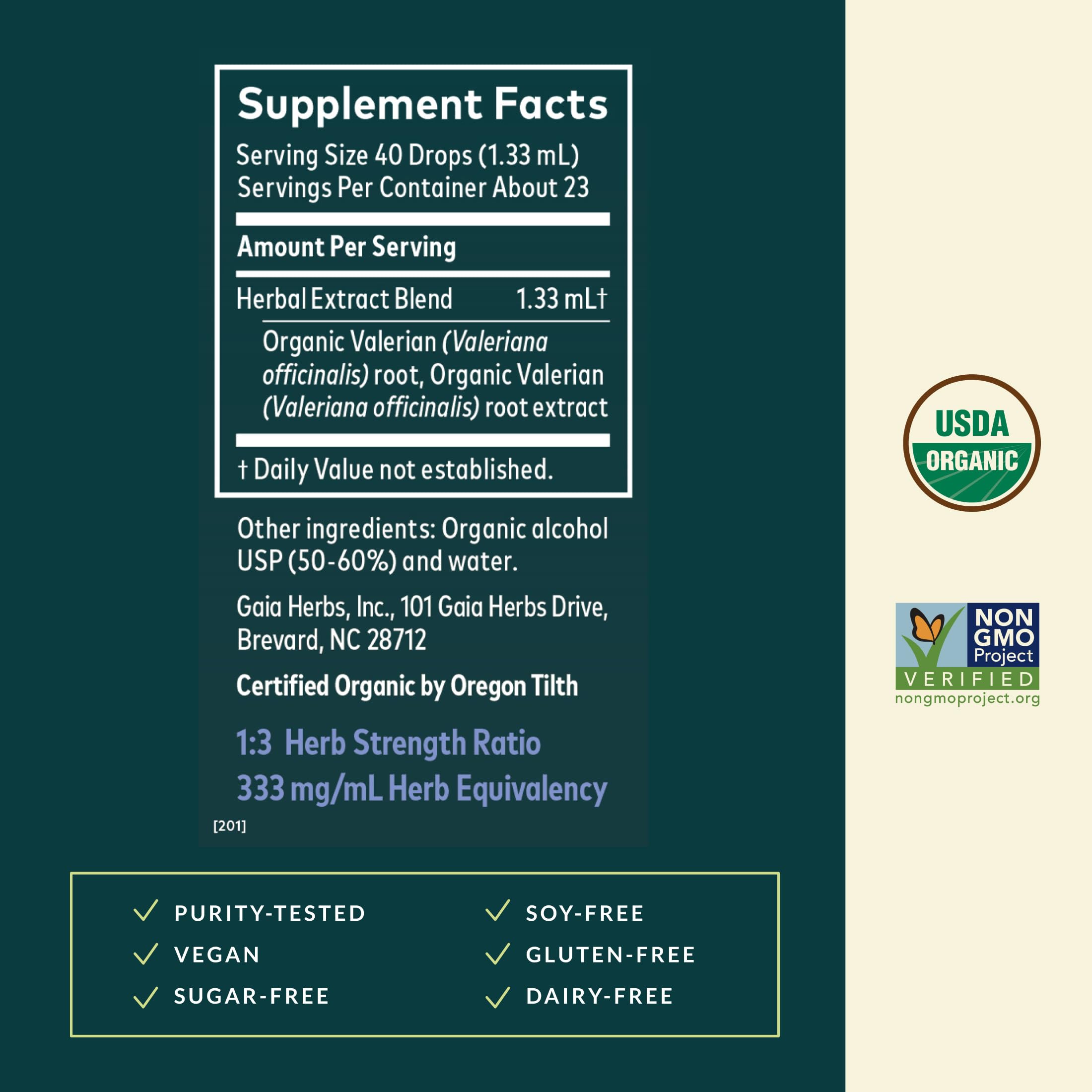 Gaia Herbs Valerian Root Organic Liquid Extract side view