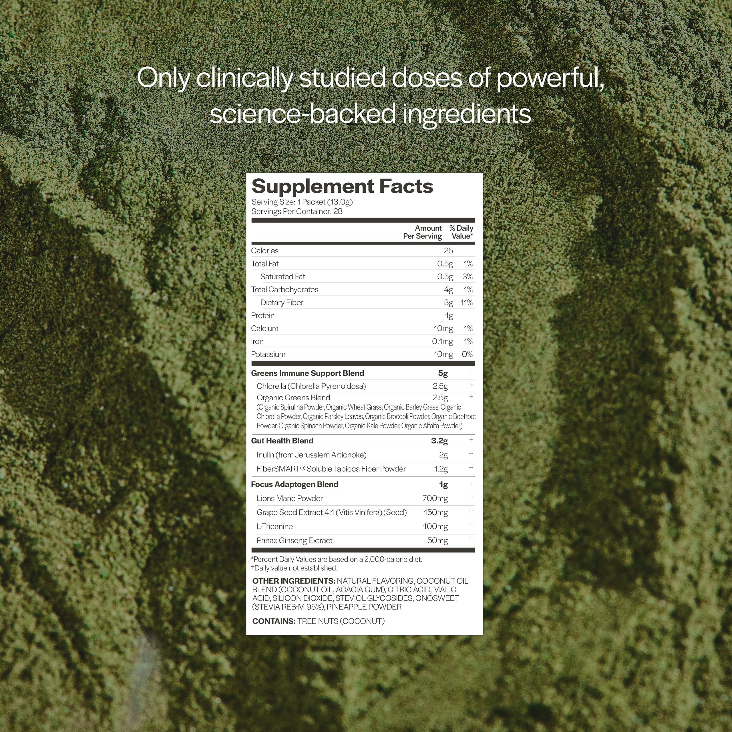 Gainful Performance Greens Chlorella Supplement nutritional information