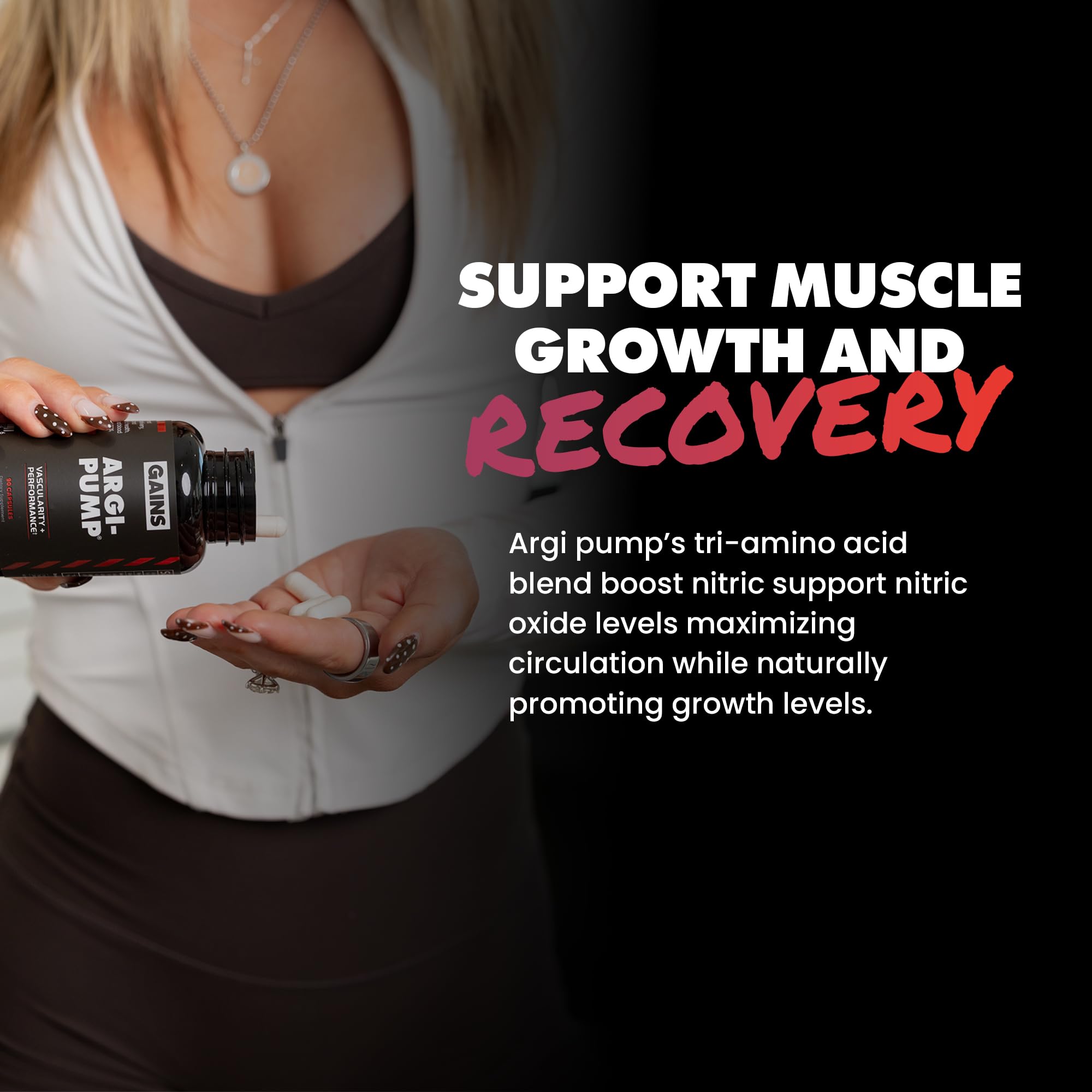 GAINS IN BULK Argi-Pump L-Arginine Supplement capsule close-up