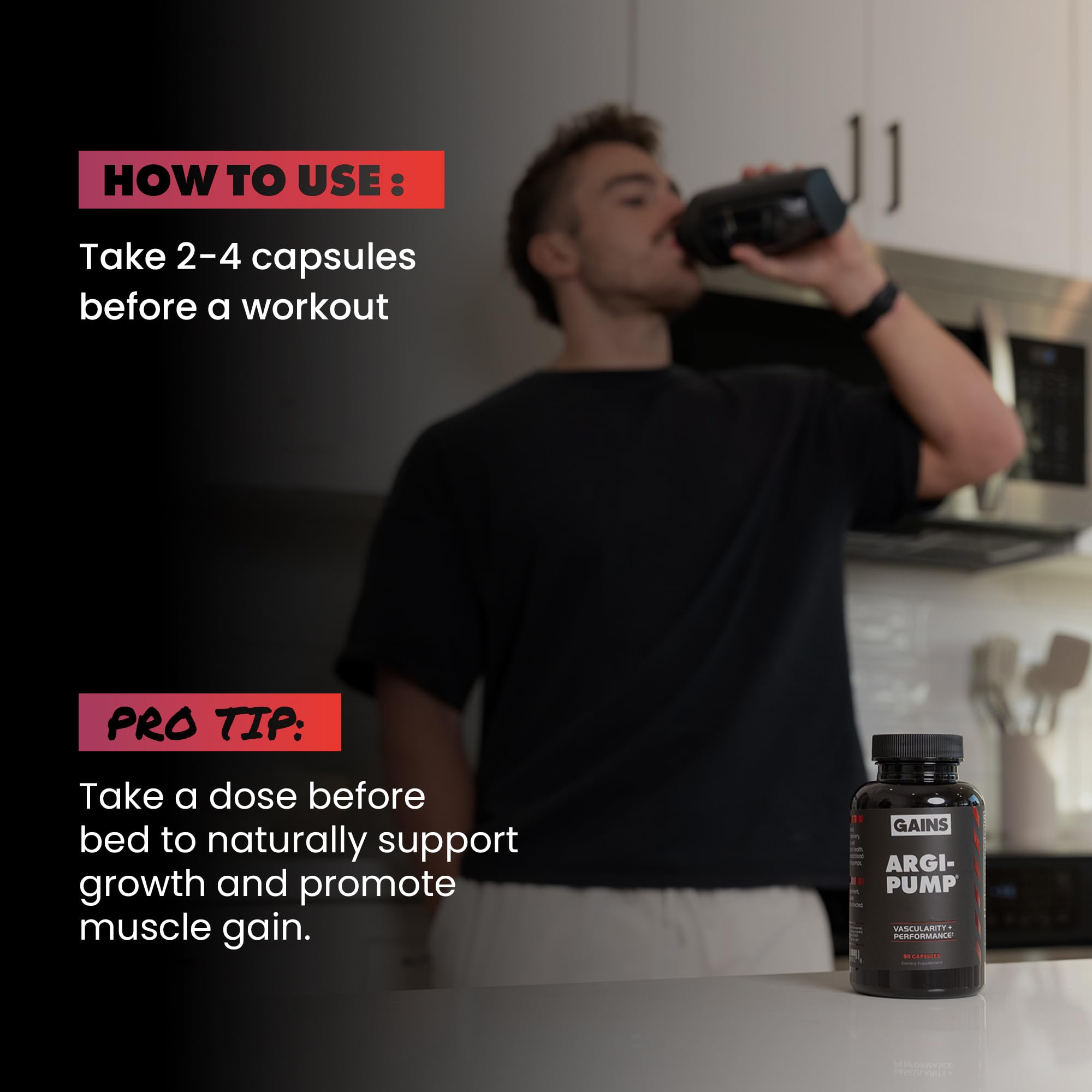 GAINS IN BULK Argi-Pump L-Arginine Supplement packaging