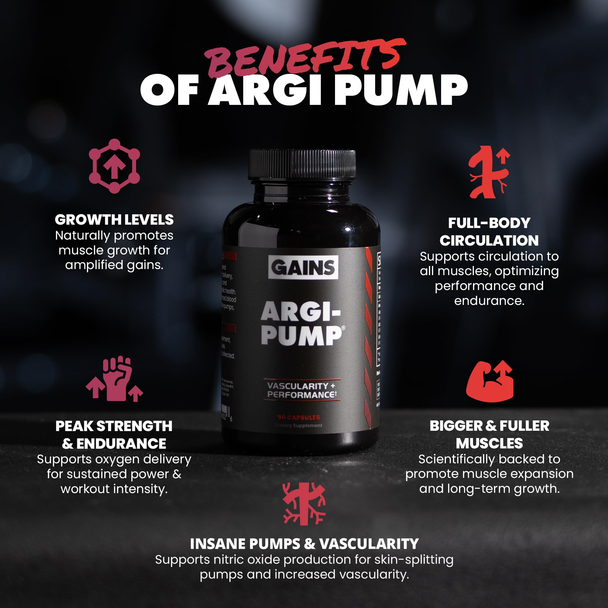 GAINS IN BULK Argi-Pump L-Arginine Supplement side view