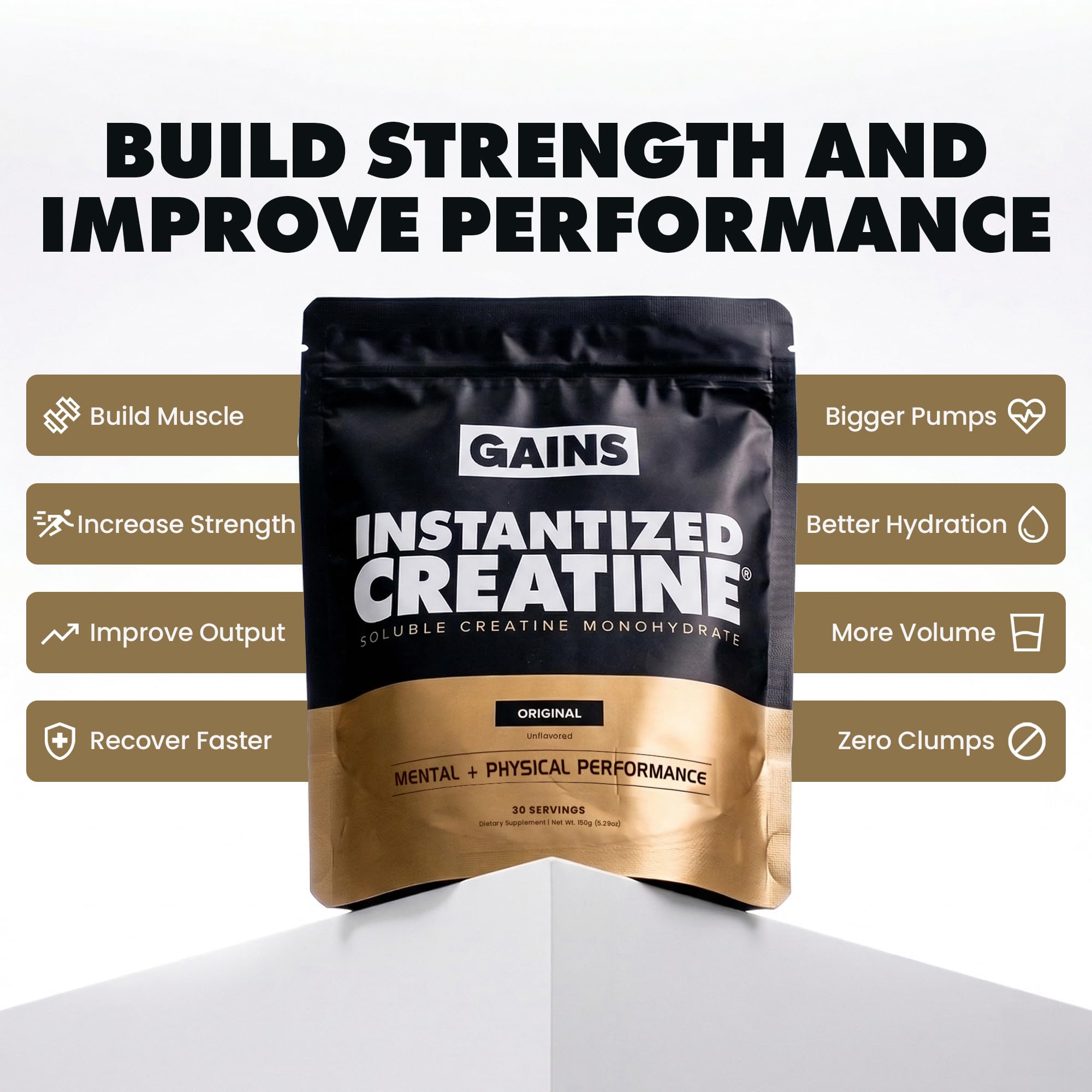 GAINS IN BULK Instantized Creatine 150g powder side view