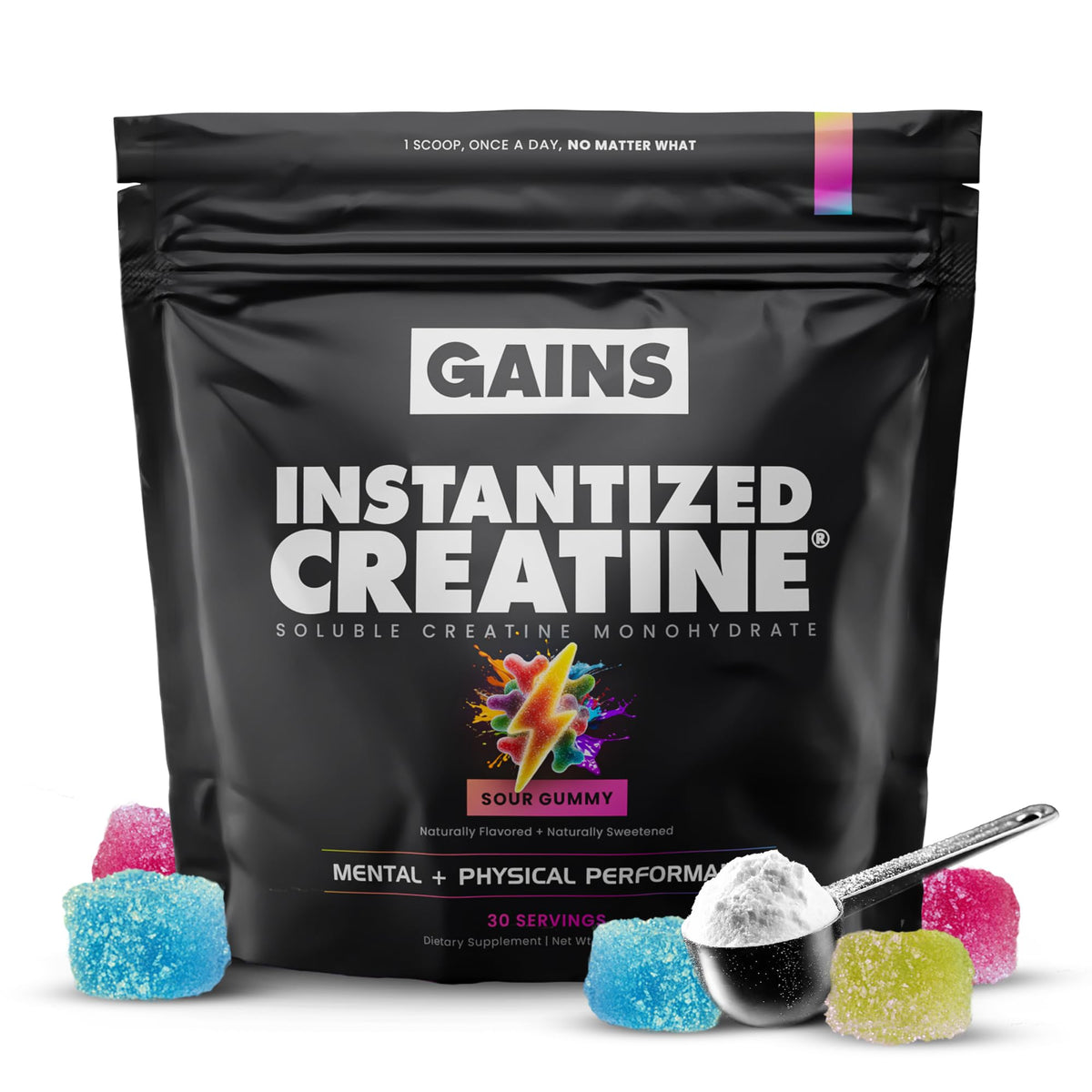 GAINS IN BULK Instantized Creatine Powder 235g front view