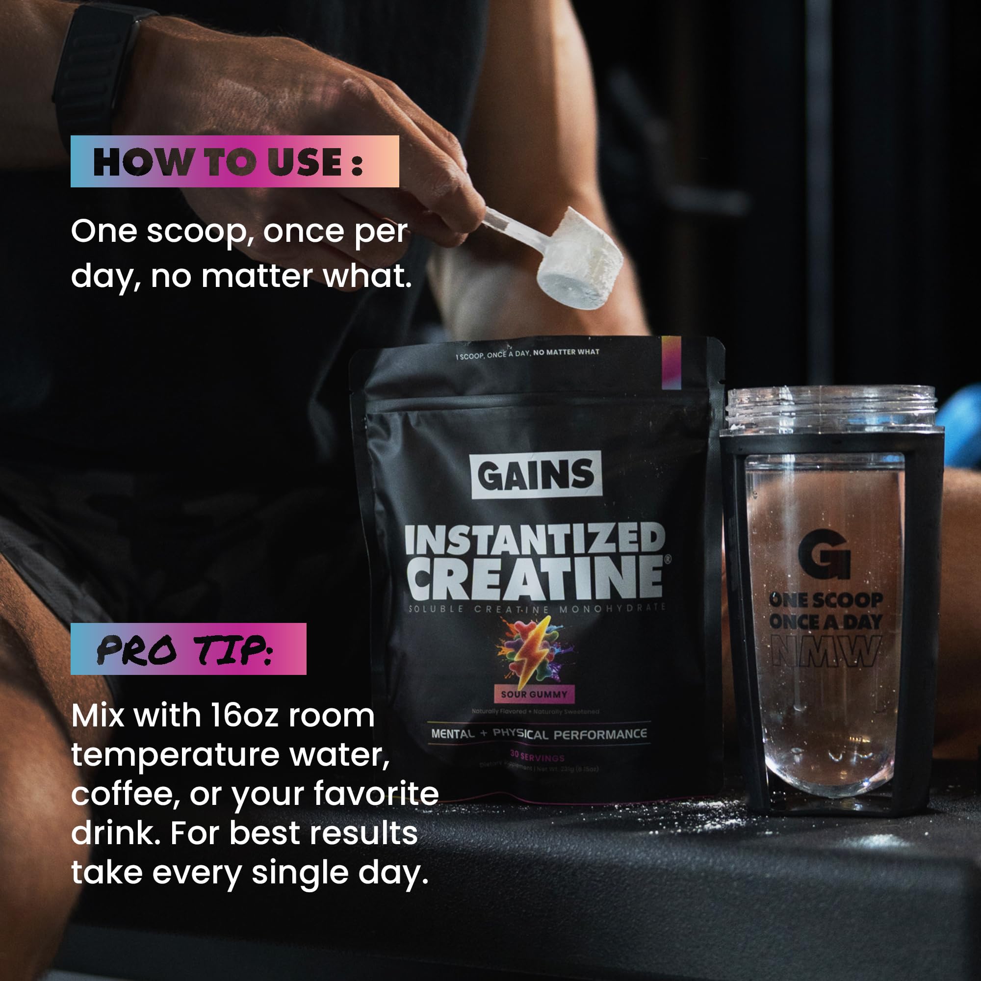 GAINS IN BULK Instantized Creatine Powder 235g label close-up