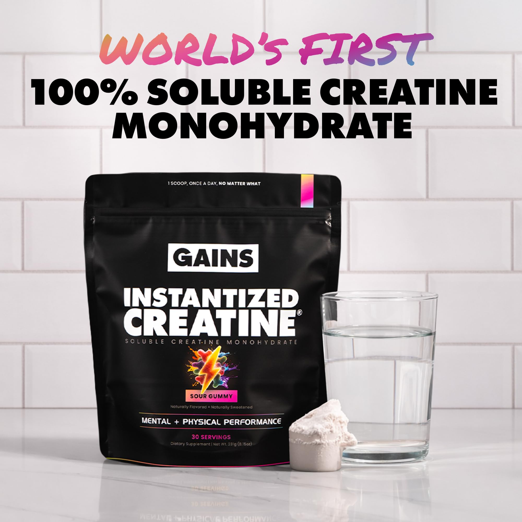 GAINS IN BULK Instantized Creatine Powder 235g side view