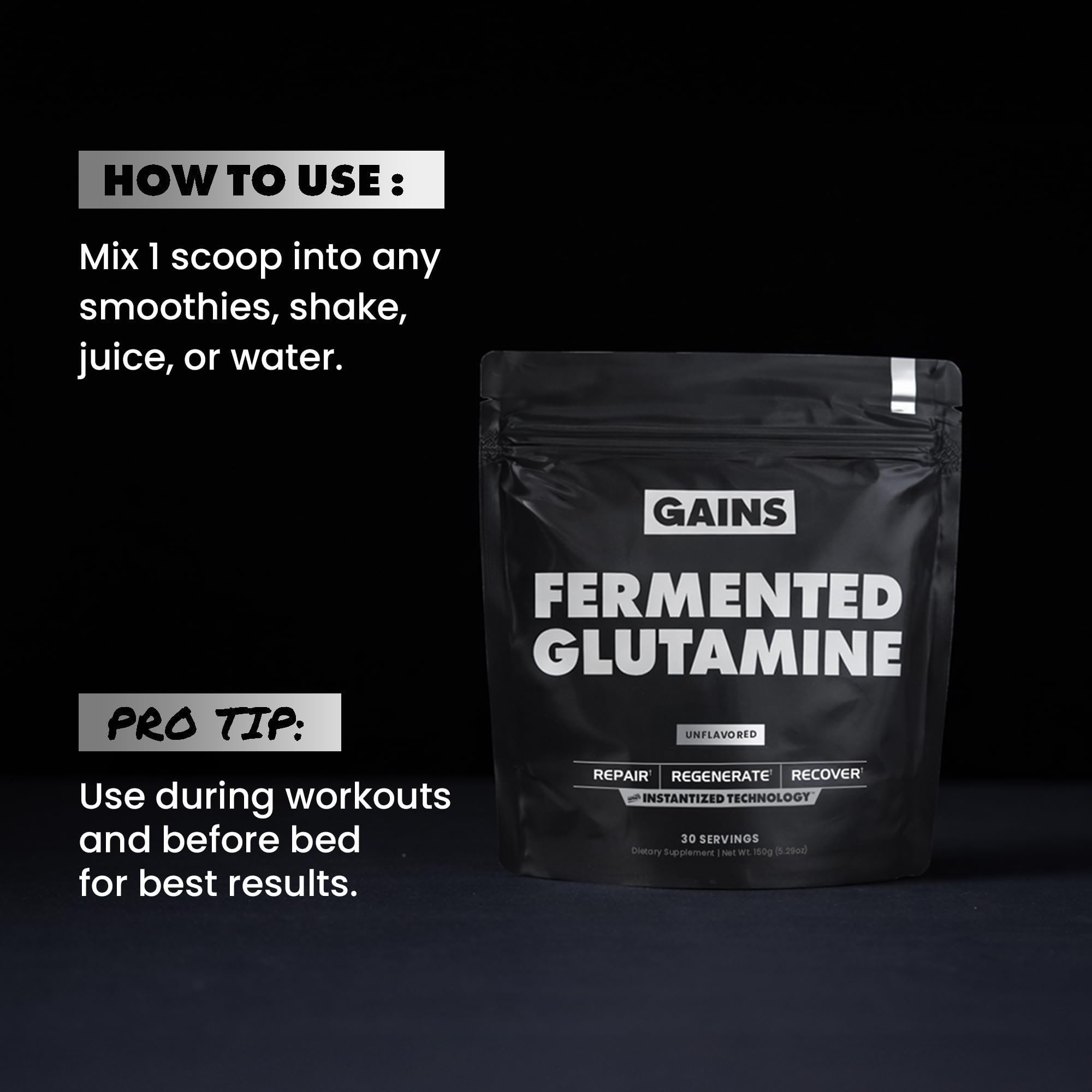 GAINS IN BULK L-Glutamine Powder mixed in a smoothie