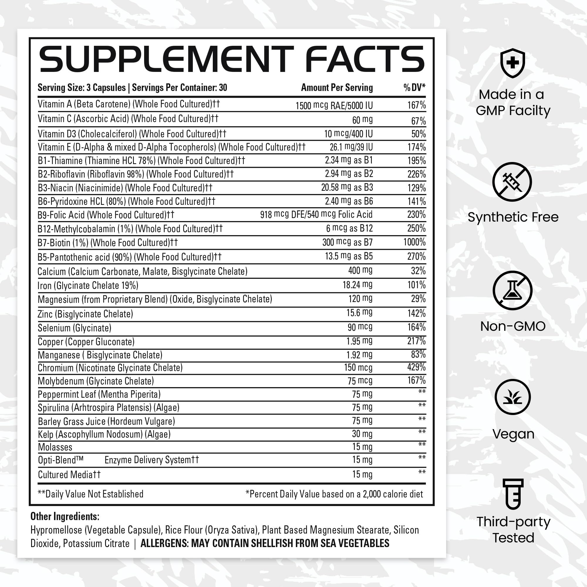 GAINS IN BULK Square 1 Multivitamin capsules with a glass of water