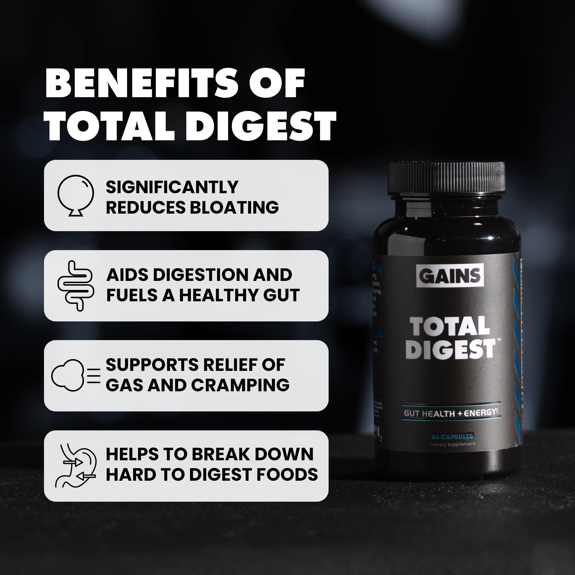 GAINS IN BULK Total daily Multi-Enzymes 90 Capsules bottle with label