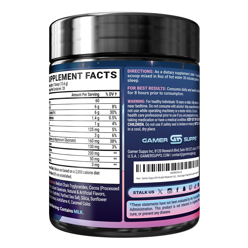 Gamer Supps AFK+ Sleep Supplement 363g with warm milk