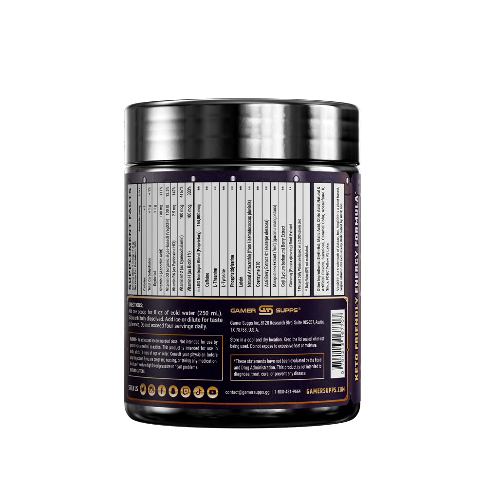 Gamer Supps GG Energy Mango Tea Flavor tub side view