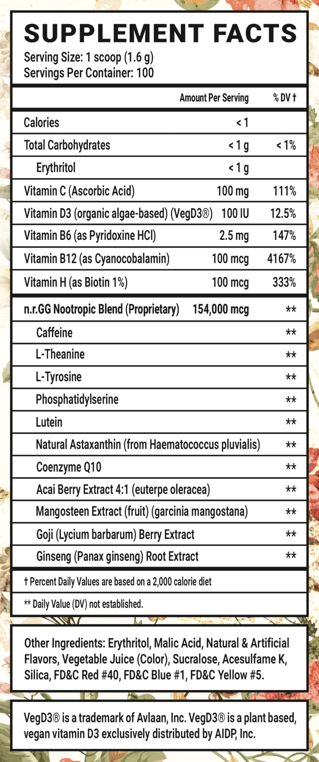 Gamer Supps GG Energy Raspberry Cream nutritional information