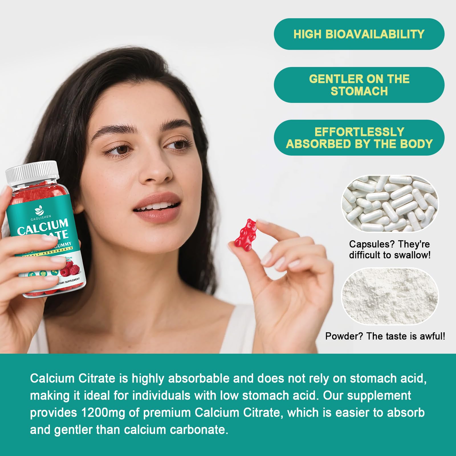 GAOLISHEN Calcium Citrate Gummies 1200mg close-up of gummies