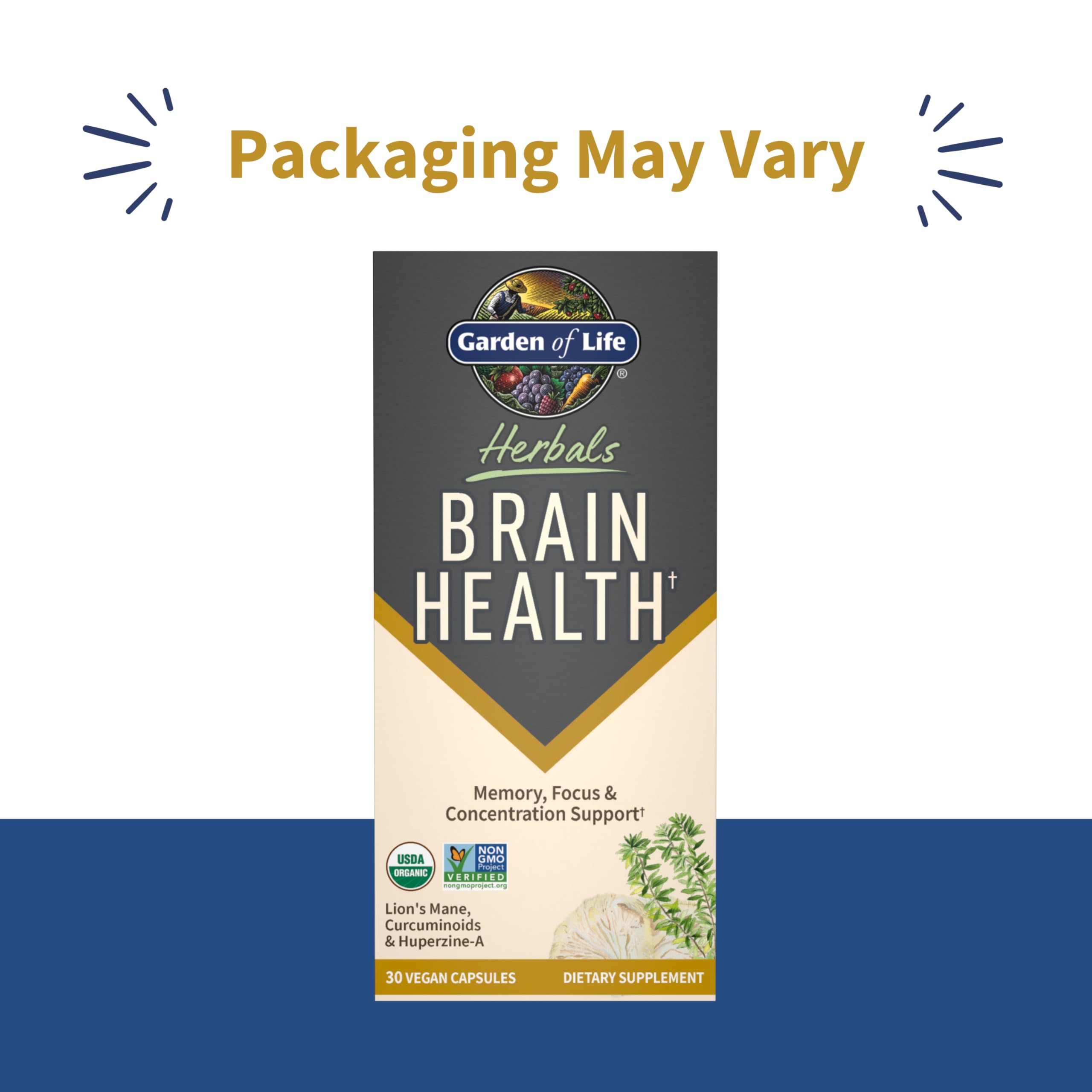 Garden of Life Brain Health Vegan Capsules side view showing capsule