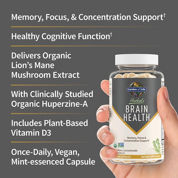Garden of Life Brain Health Vegan Capsules with mint flavour detail