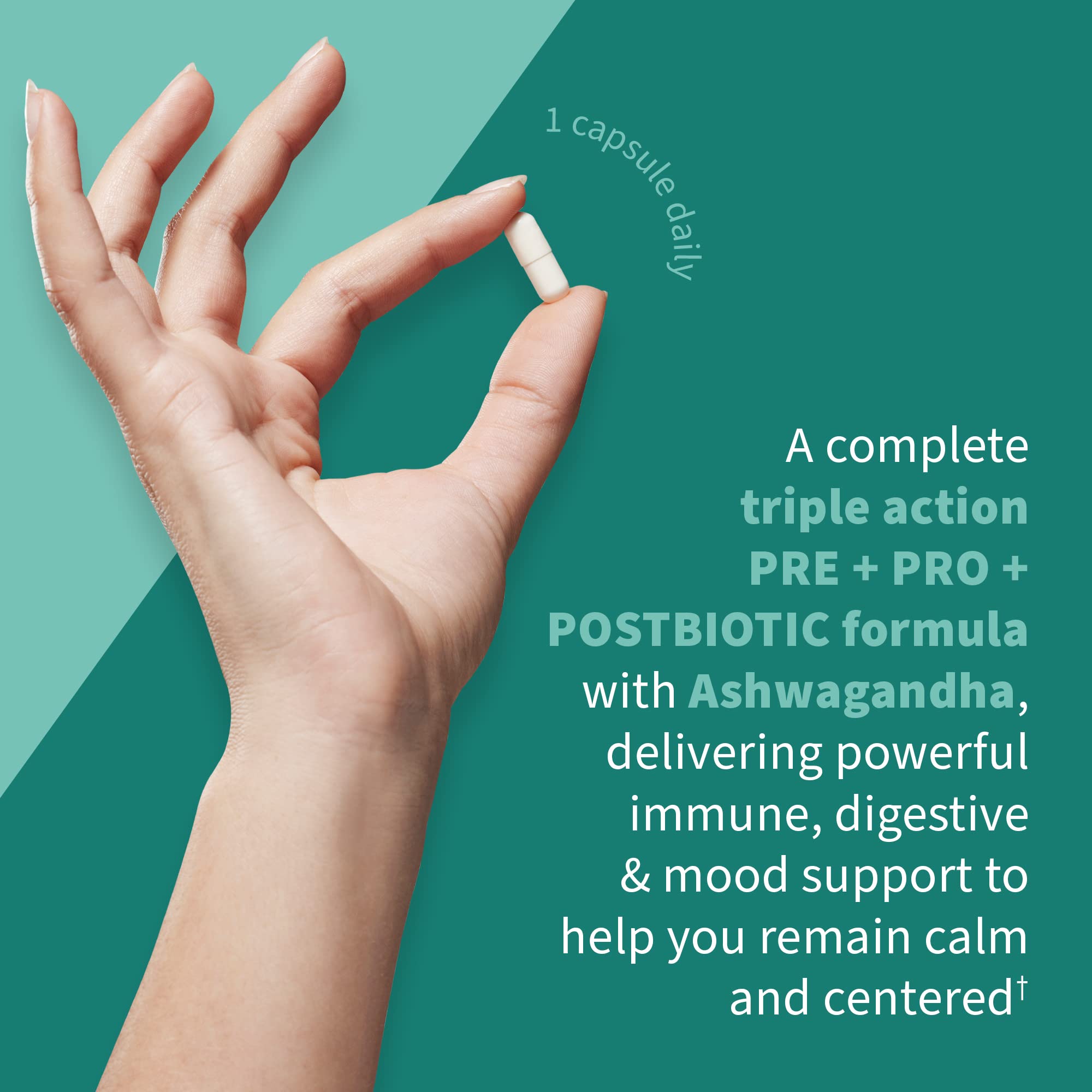 Garden of Life Calm Probiotic supplement side view with capsule