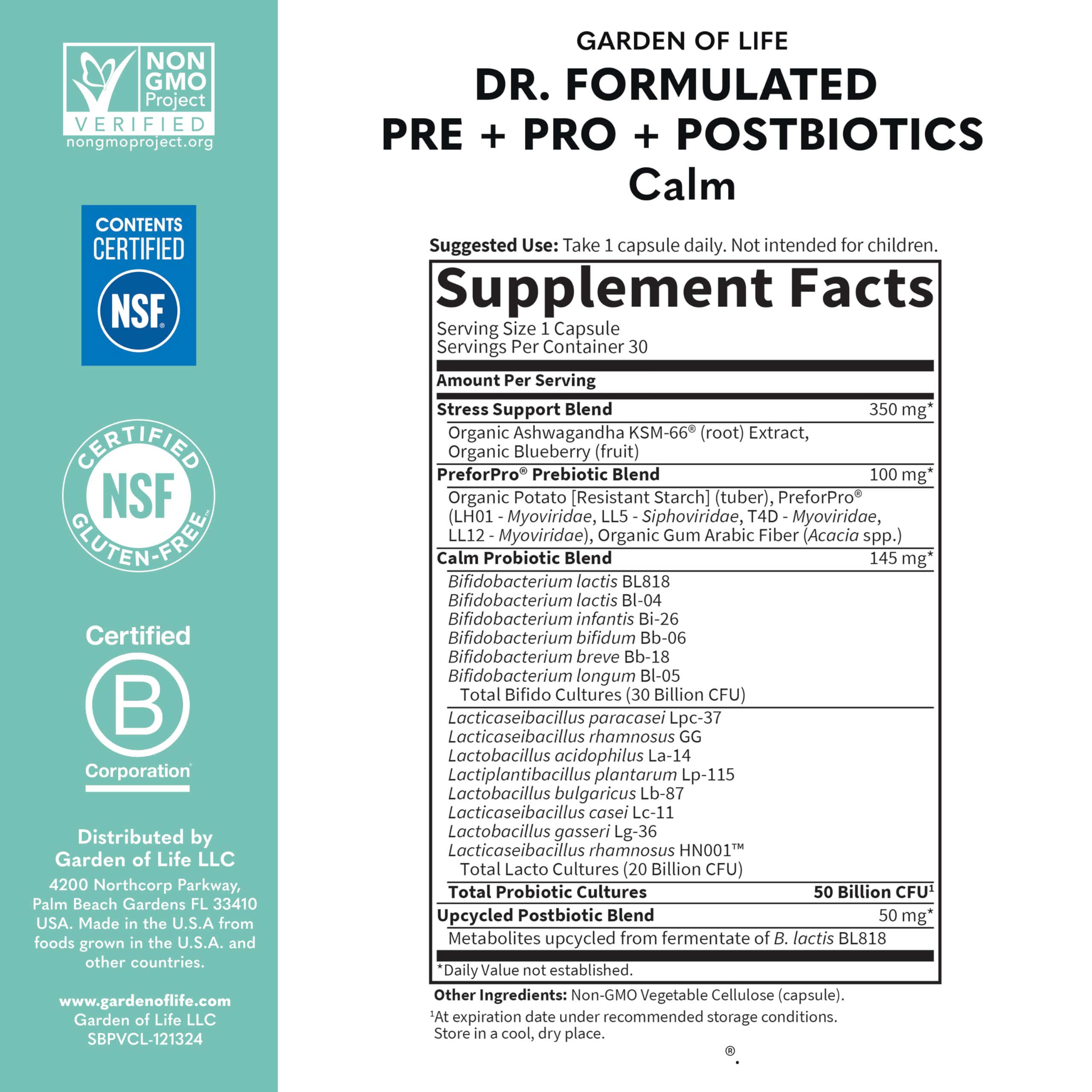 Garden of Life Calm Probiotic supplement with ashwagandha and blueberry