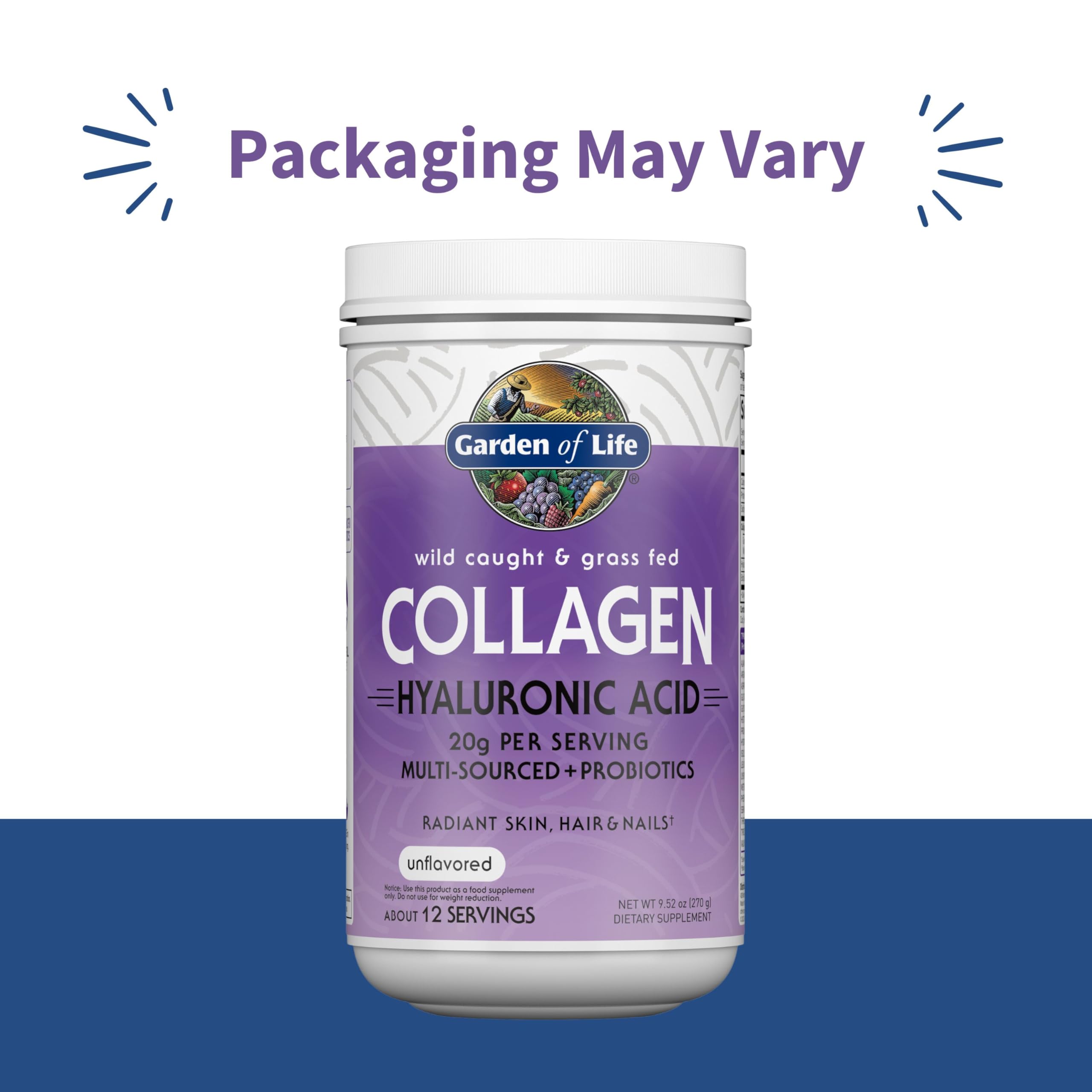 Garden of Life Collagen Powder 270g back view showing ingredients