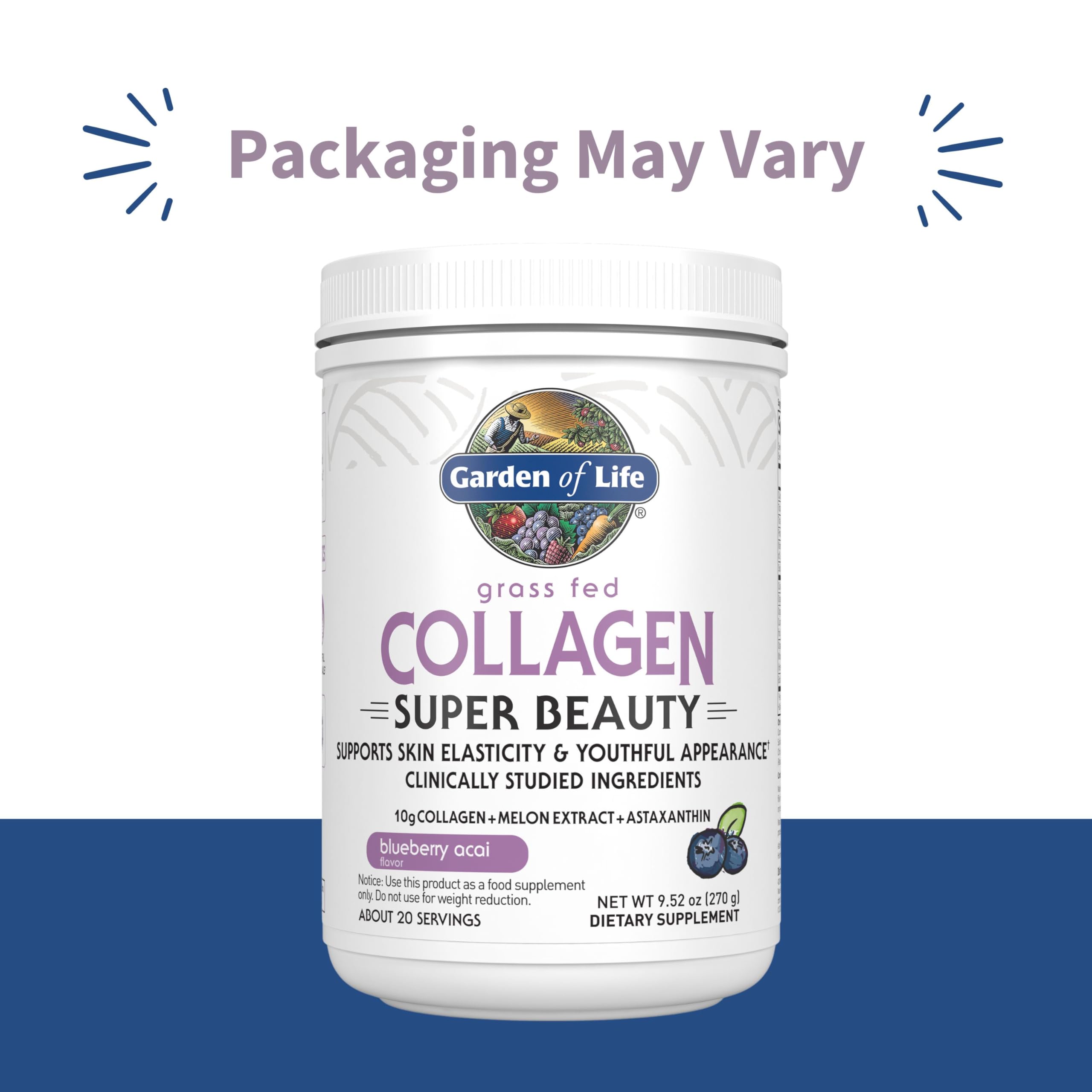 Garden of Life Collagen Powder Beauty 50g side view showing nutritional information