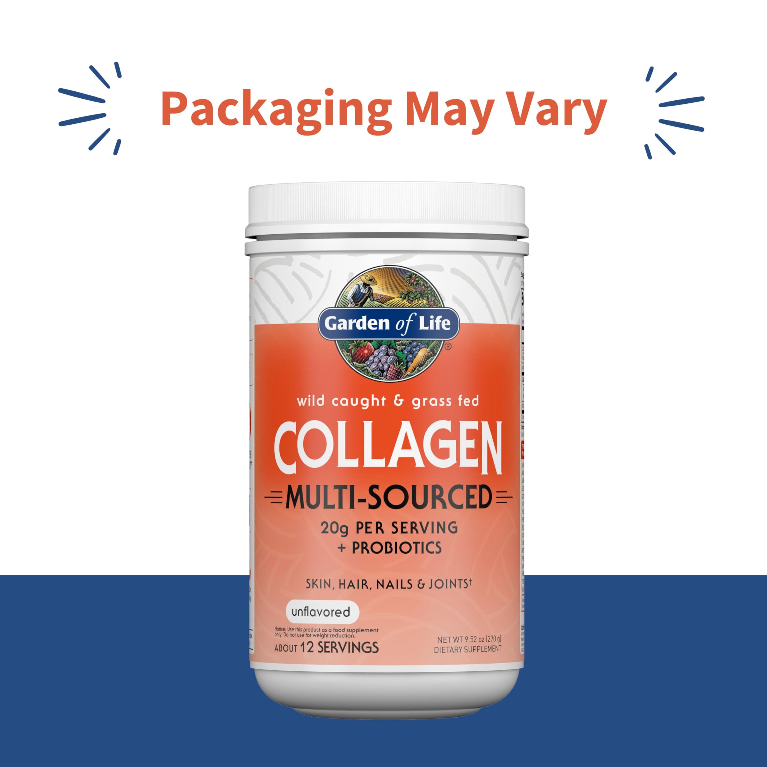 Garden of Life collagen powder packaging with scoop