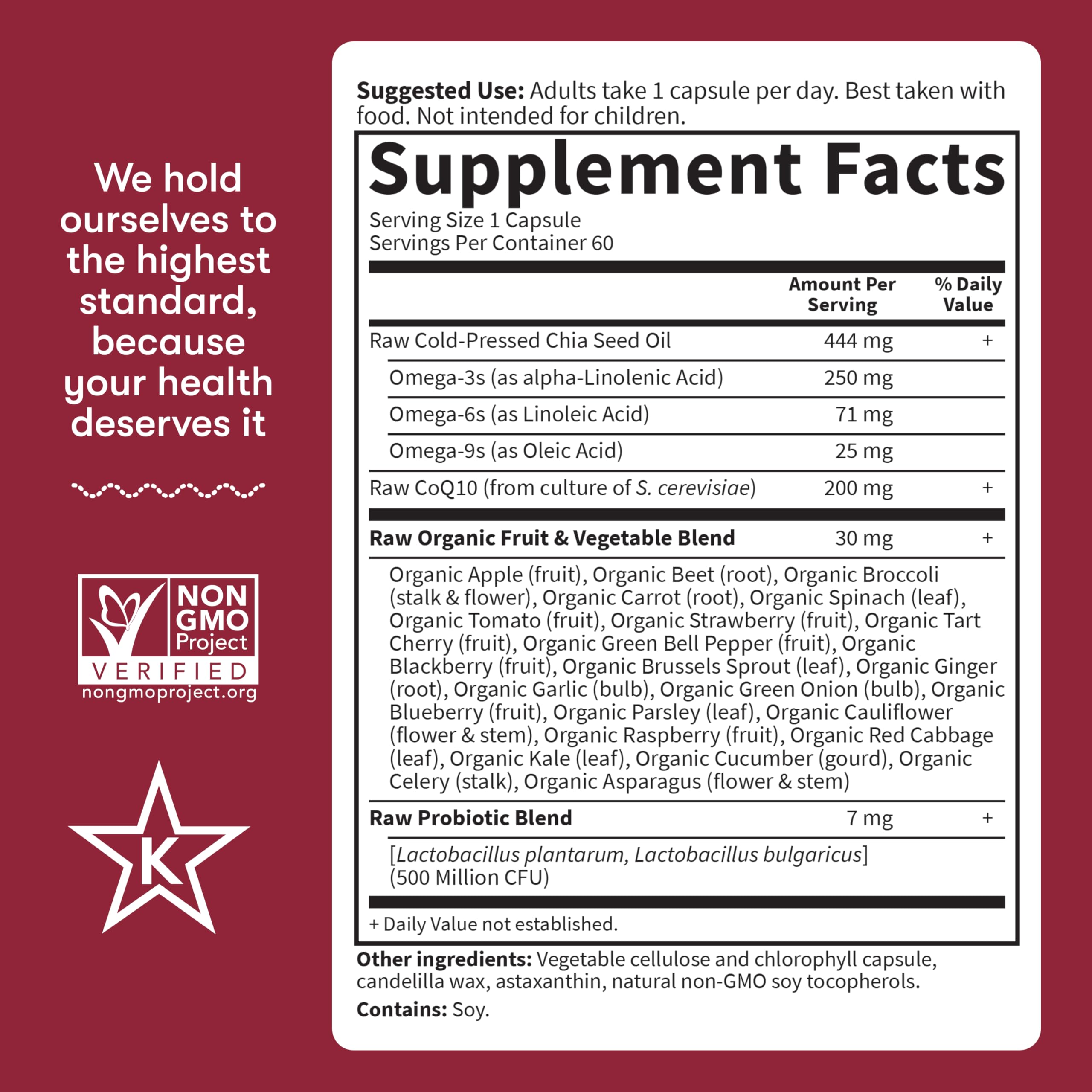 Garden of Life CoQ10 softgels with chia seeds and organic ingredients