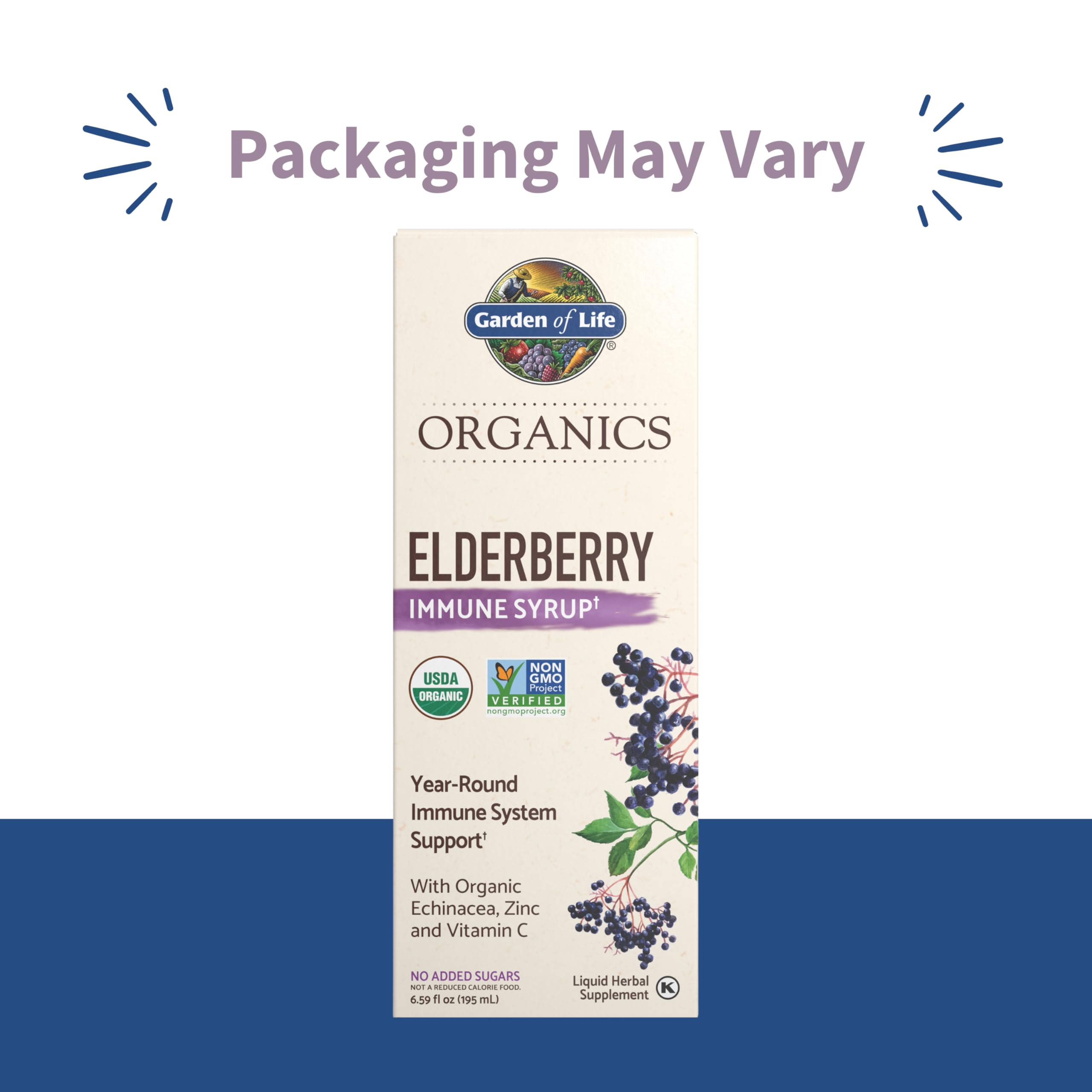 Garden of Life Elderberry Syrup 186g back view with ingredients