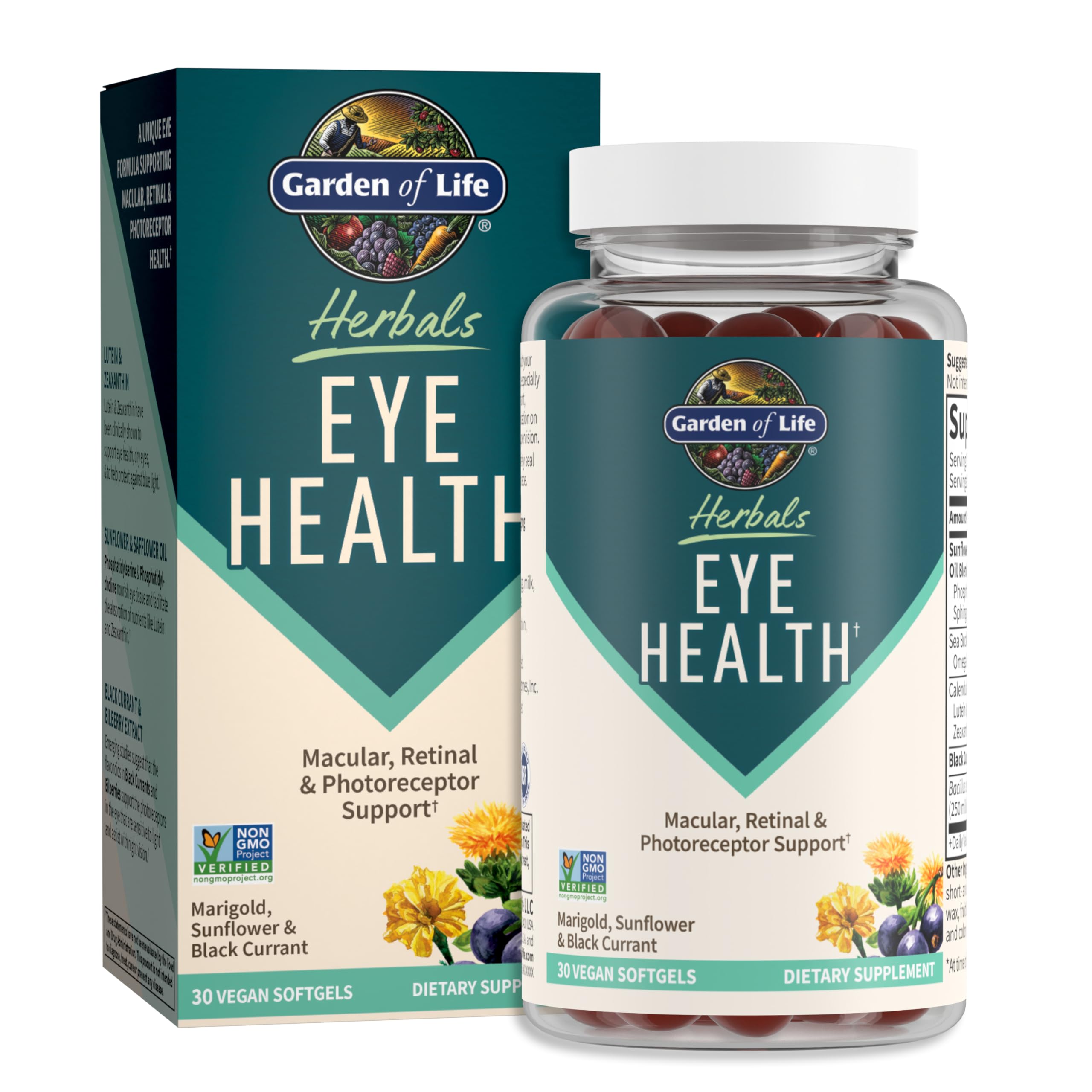 Garden of Life Eye Health Lutein Supplement 30 Vegan Softgels front view