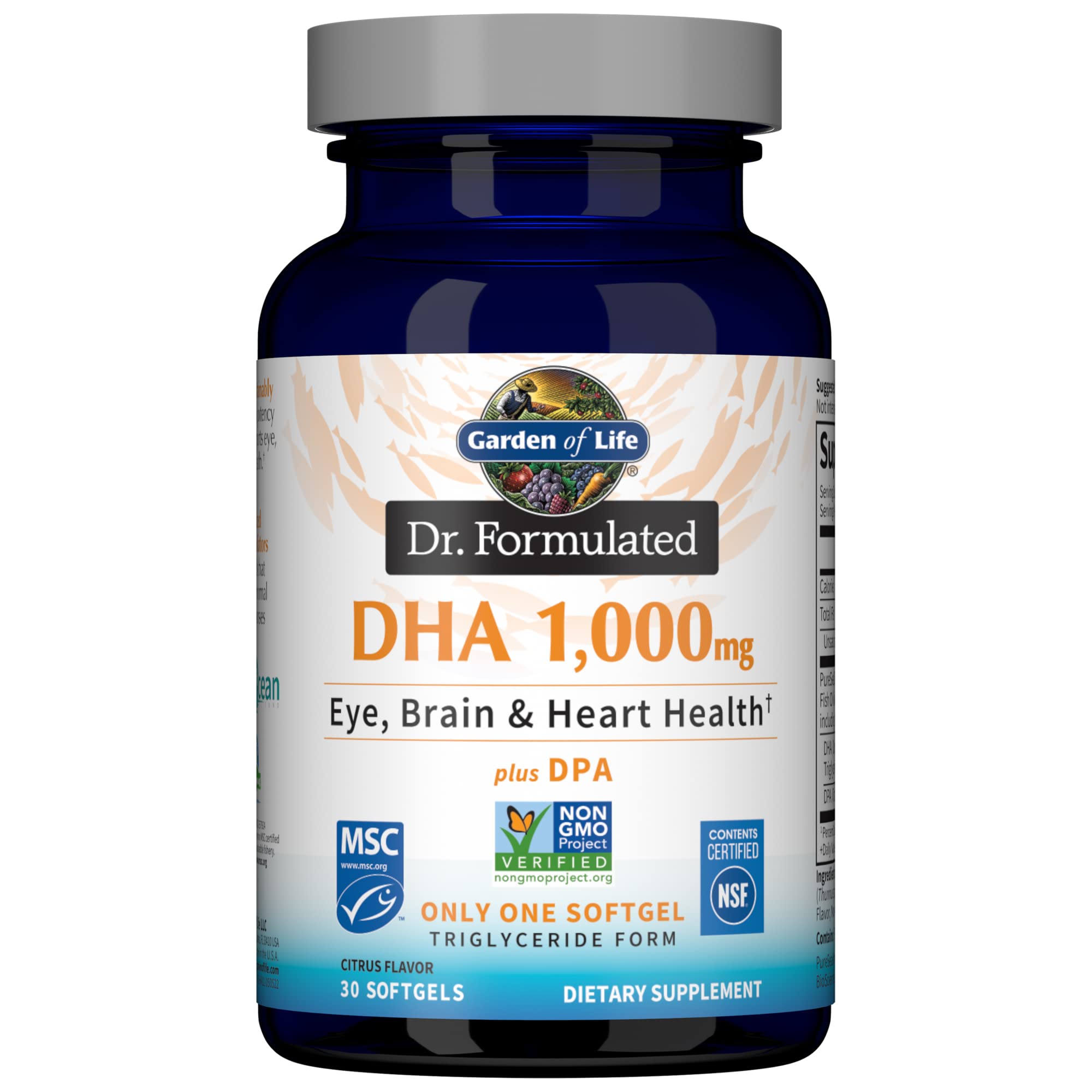 Garden of Life Fish Oil Omega 3 DHA 1000mg Softgels front view