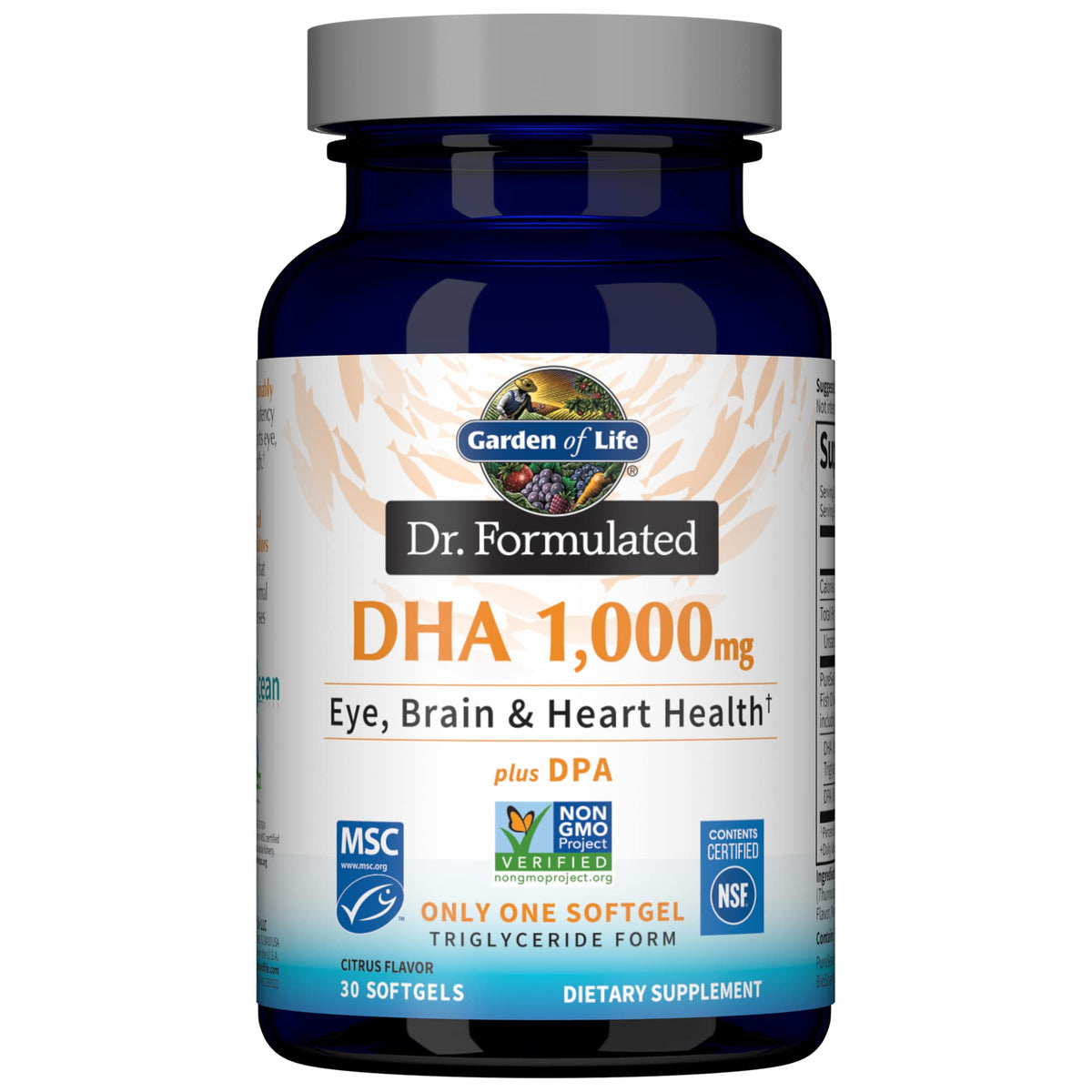 Garden of Life Fish Oil Omega 3 DHA 1000mg Softgels front view