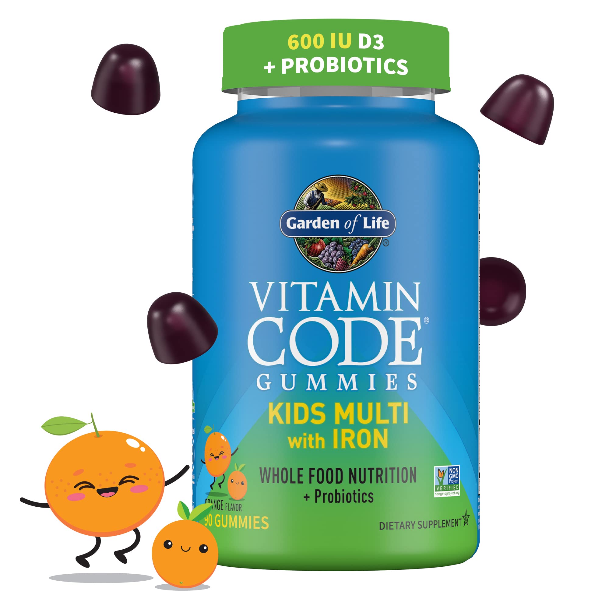 Garden of Life Kids Multivitamin Gummies front view with orange packaging