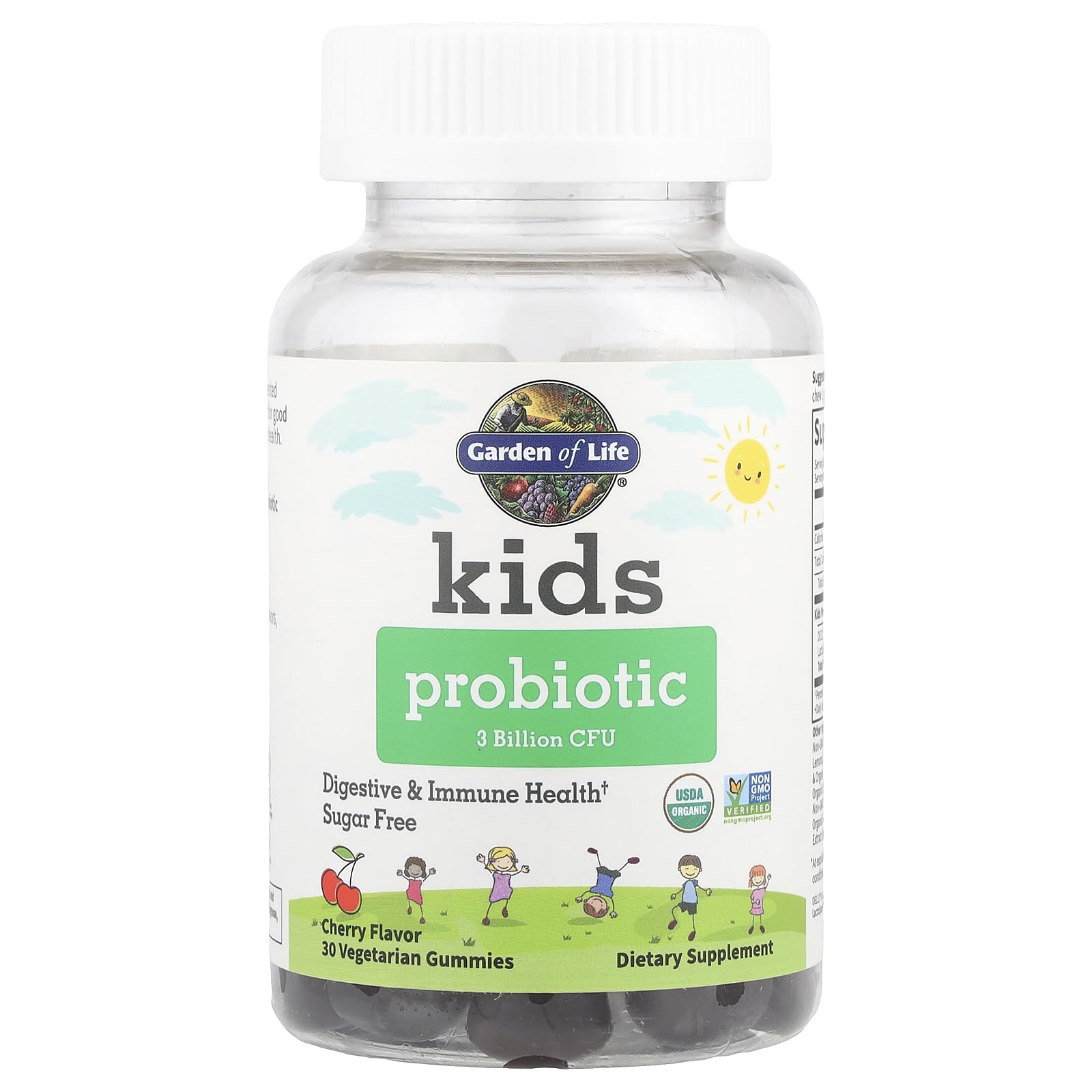 Garden of Life Kids Probiotic Gummies side view with nutrition facts