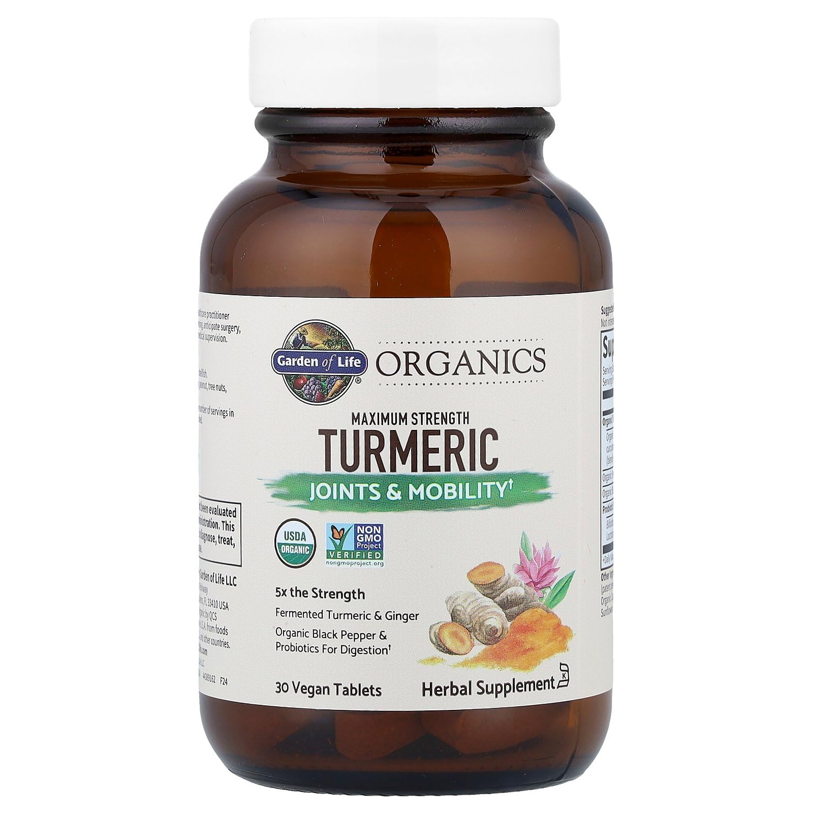 Garden of Life Maximum Strength Turmeric supplement bottle back view