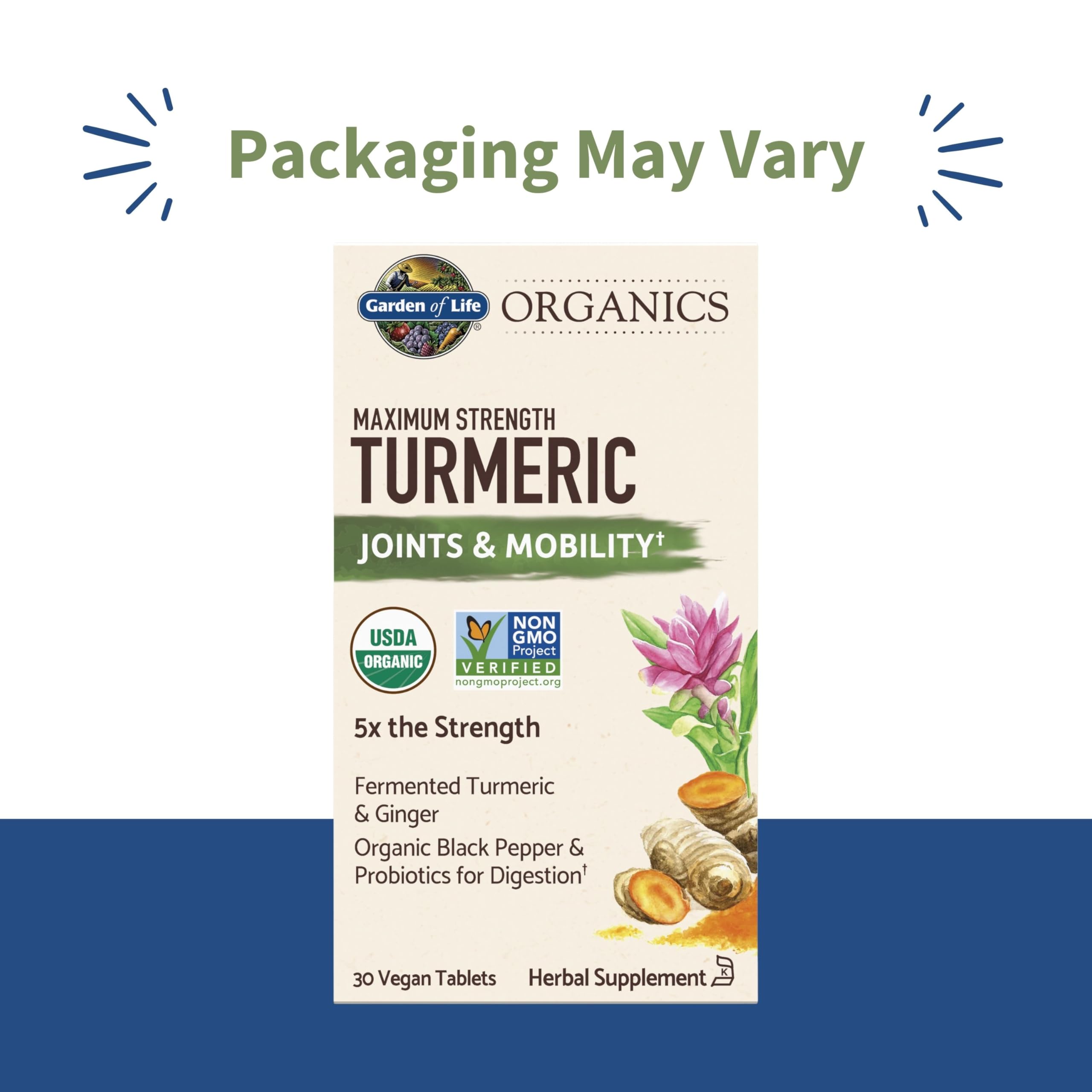 Garden of Life Maximum Strength Turmeric supplement side view showing tablet