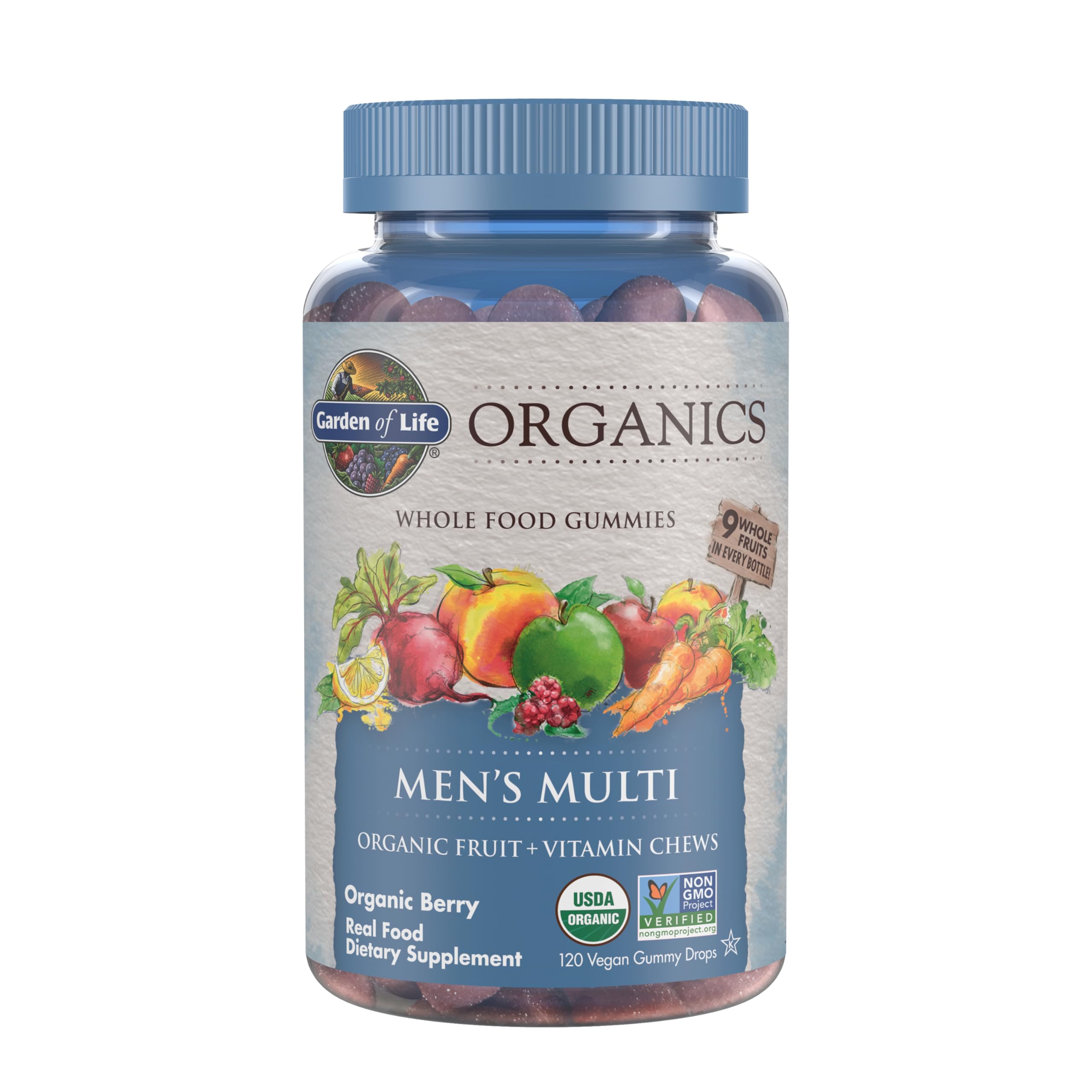 Garden of Life Men's Gummy Vitamins bottle front view with 120 gummies