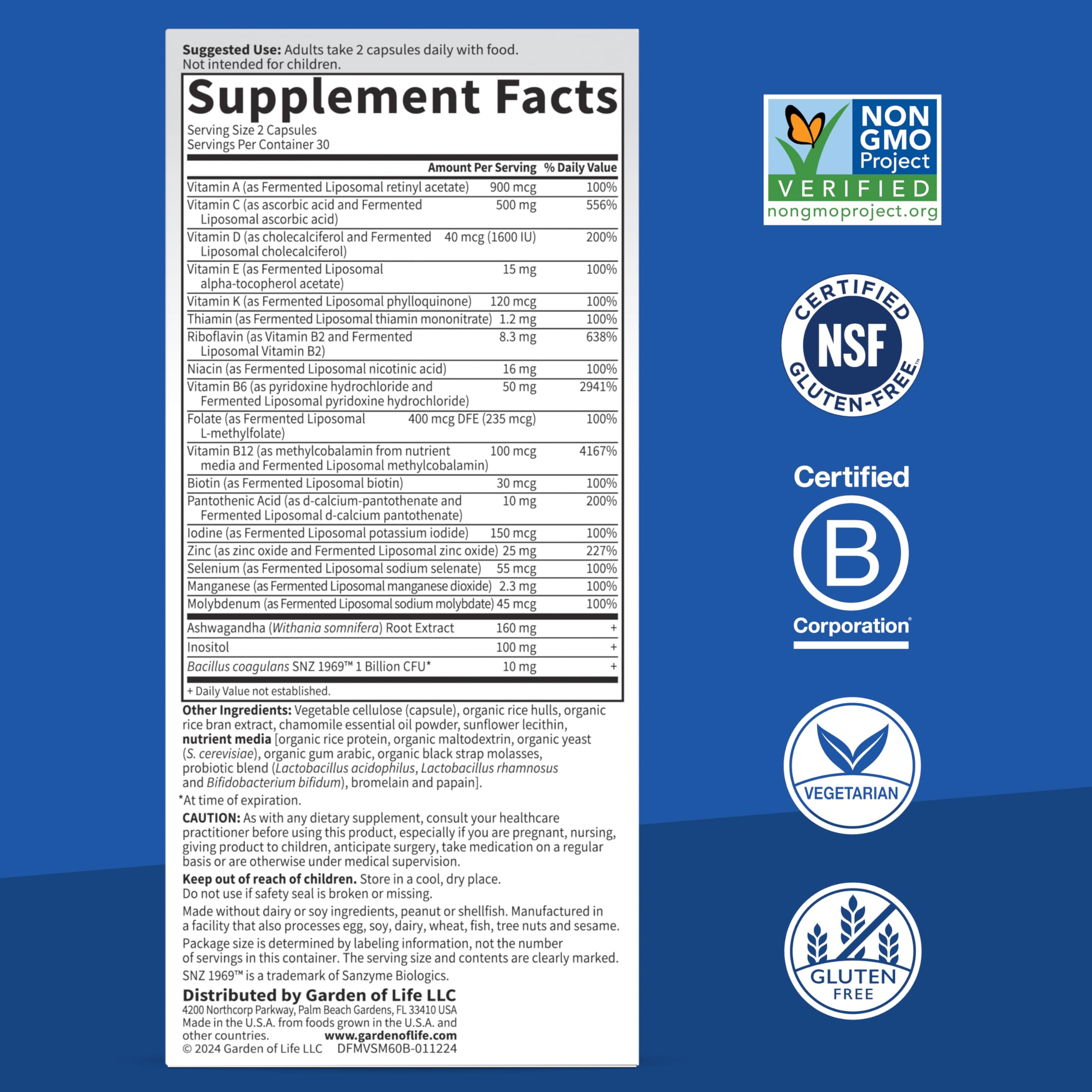 Garden of Life Multi+ Stress & Mood multivitamin packaging details