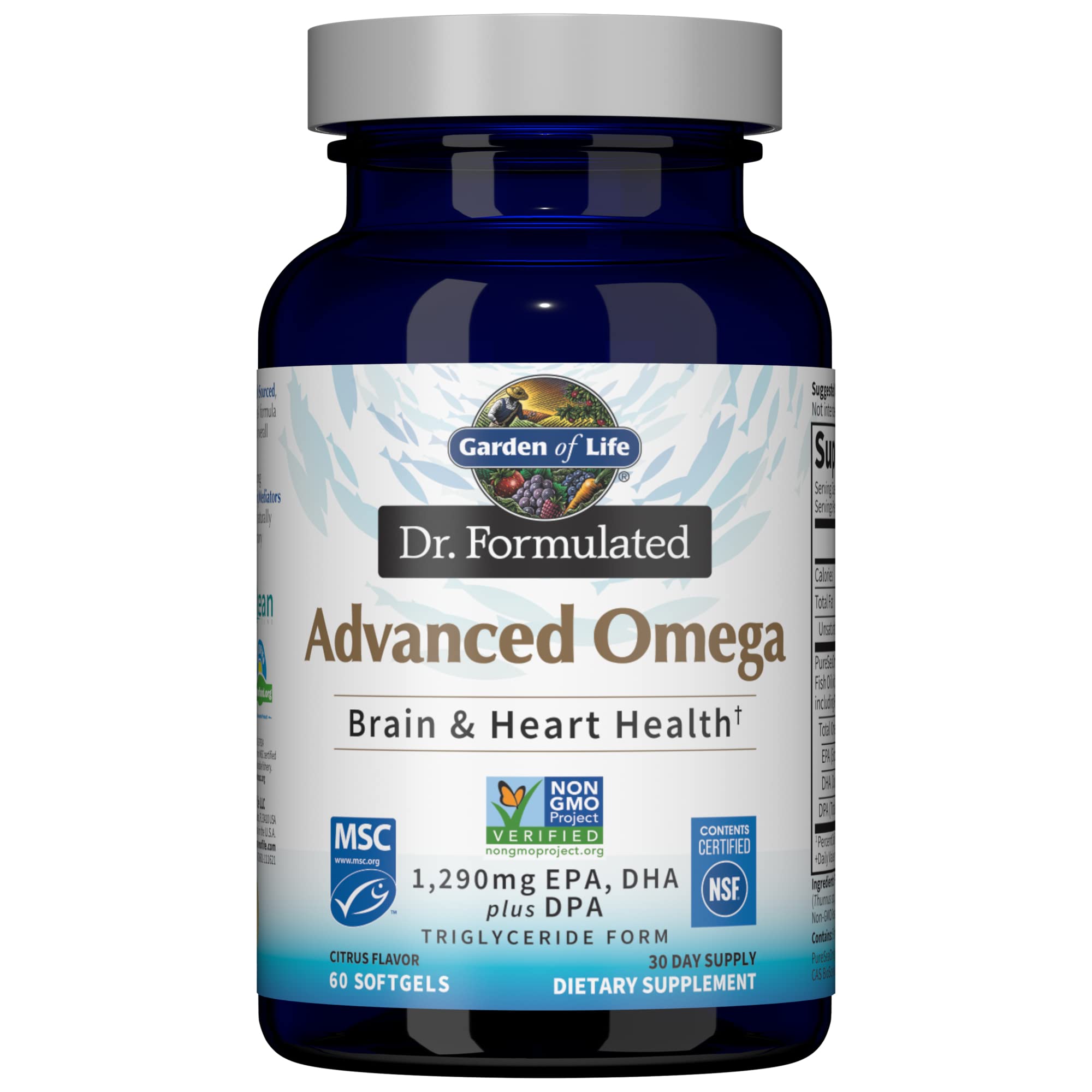 Garden of Life Omega-3 Fish Oil Softgels 60 count front view