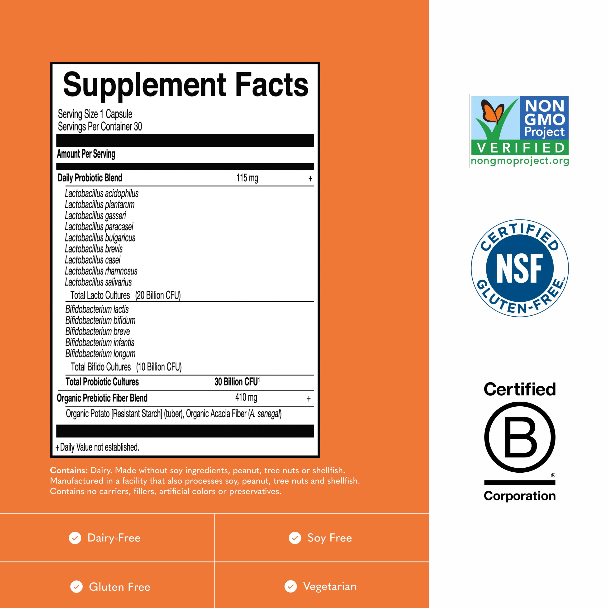 Garden of Life Once Daily Probiotic Supplement 30 Billion CFU ingredients list