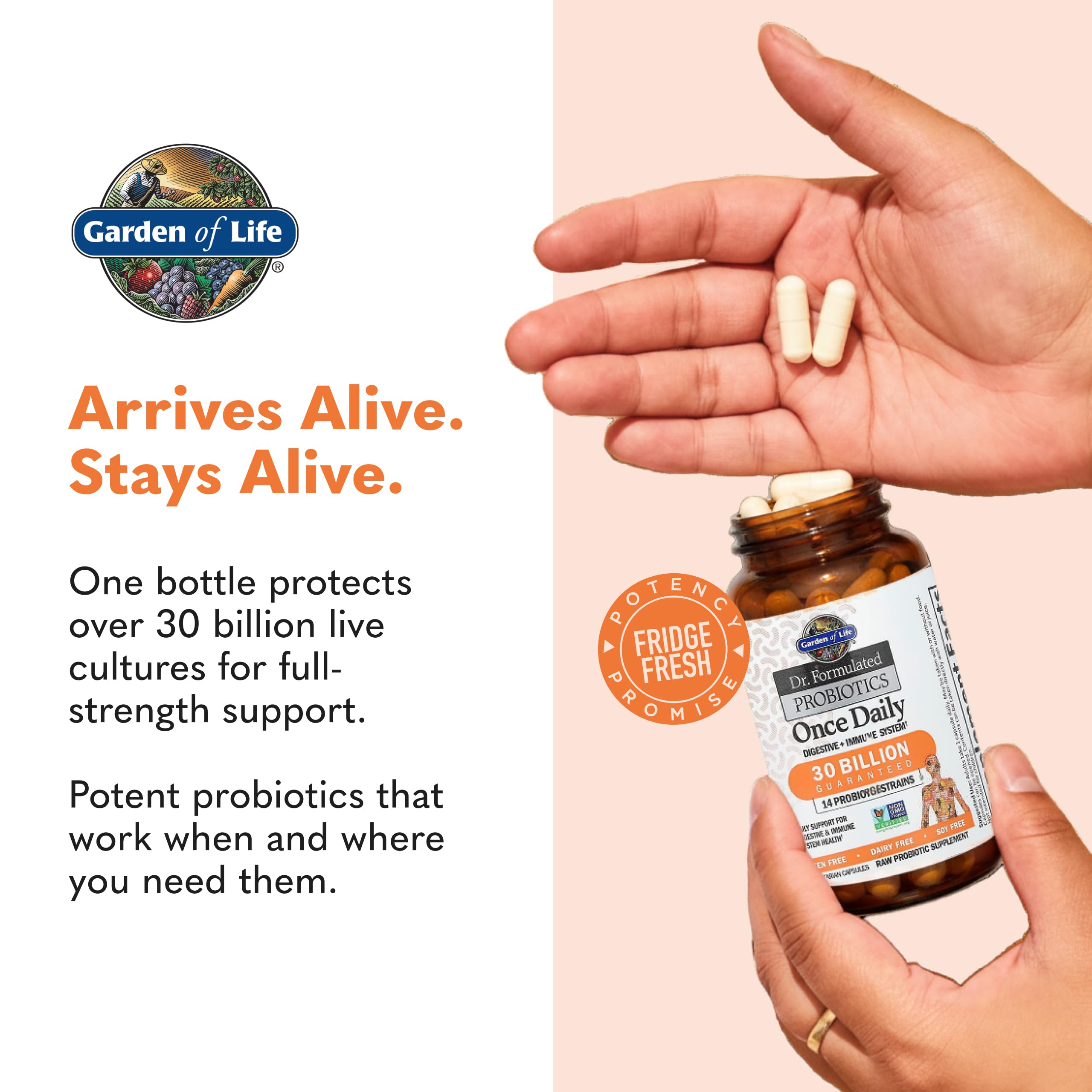 Garden of Life Once Daily Probiotic Supplement 30 Billion CFU with a glass of water