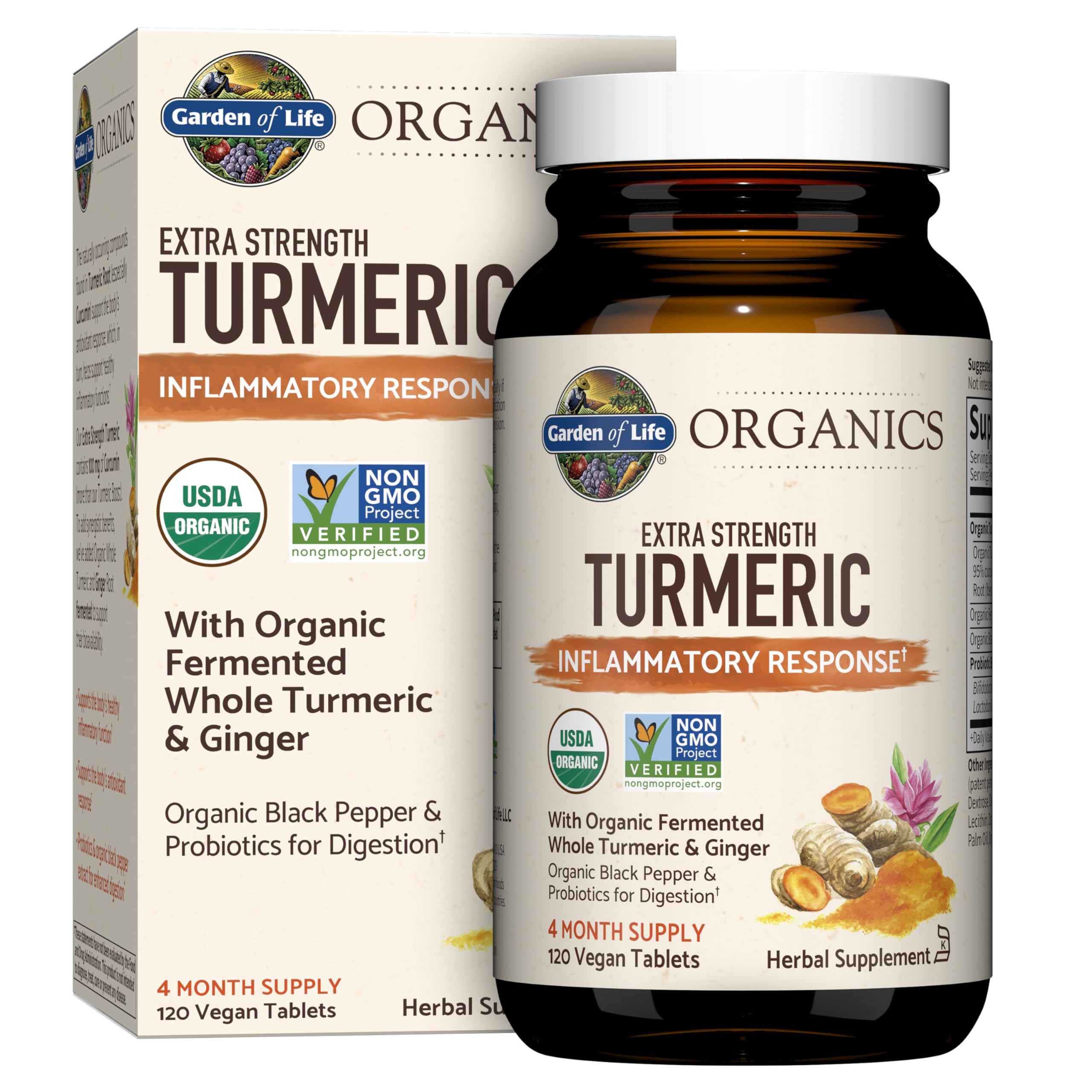 Garden of Life Organic Extra Strength Turmeric 100mg Curcumin Tablets front view