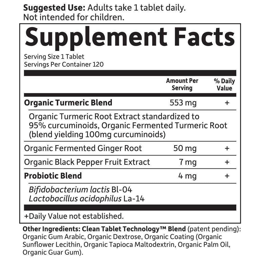 Garden of Life Organic Extra Strength Turmeric 100mg Curcumin Tablets with a measuring spoon