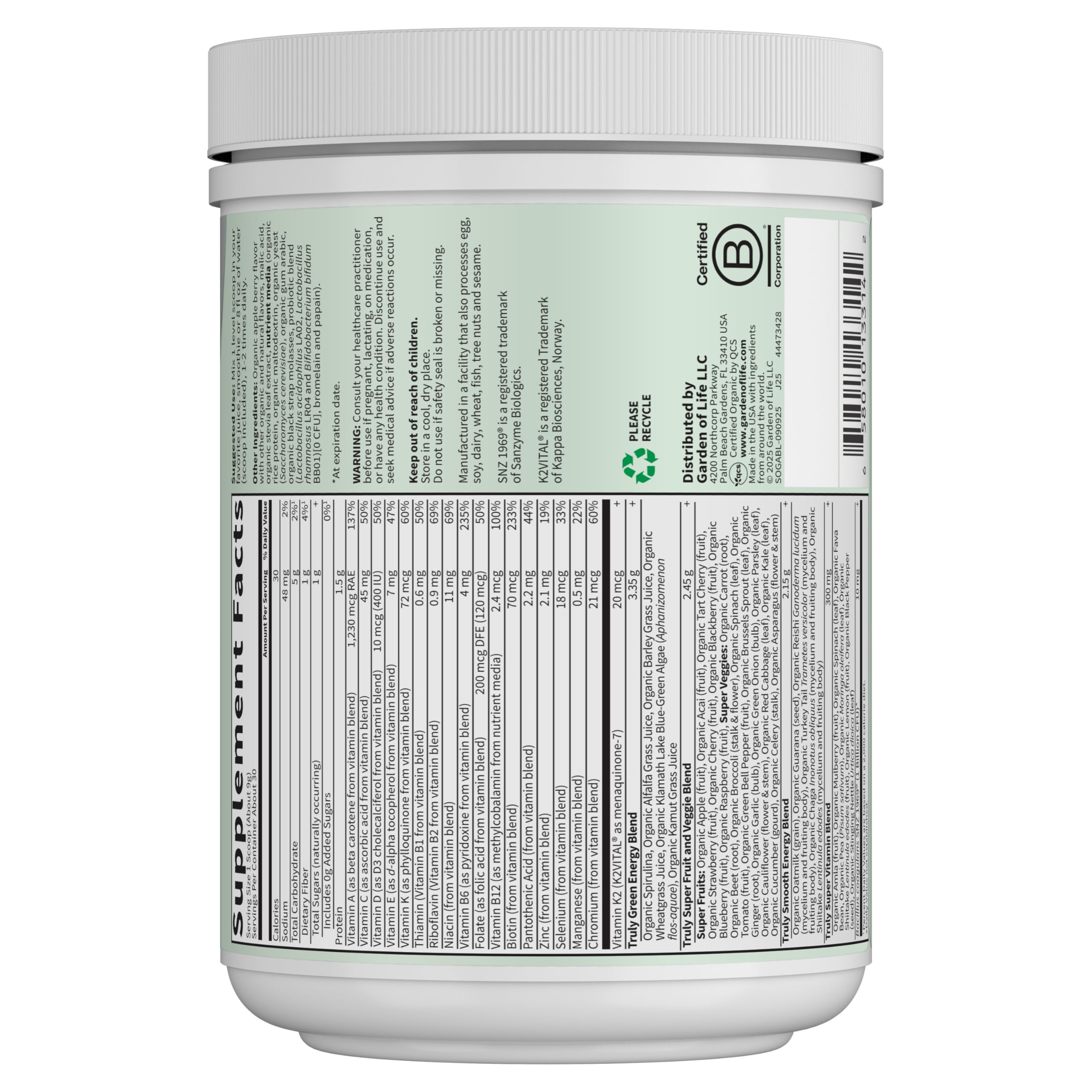 Garden of Life Organic Greens Superfood Powder serving suggestion