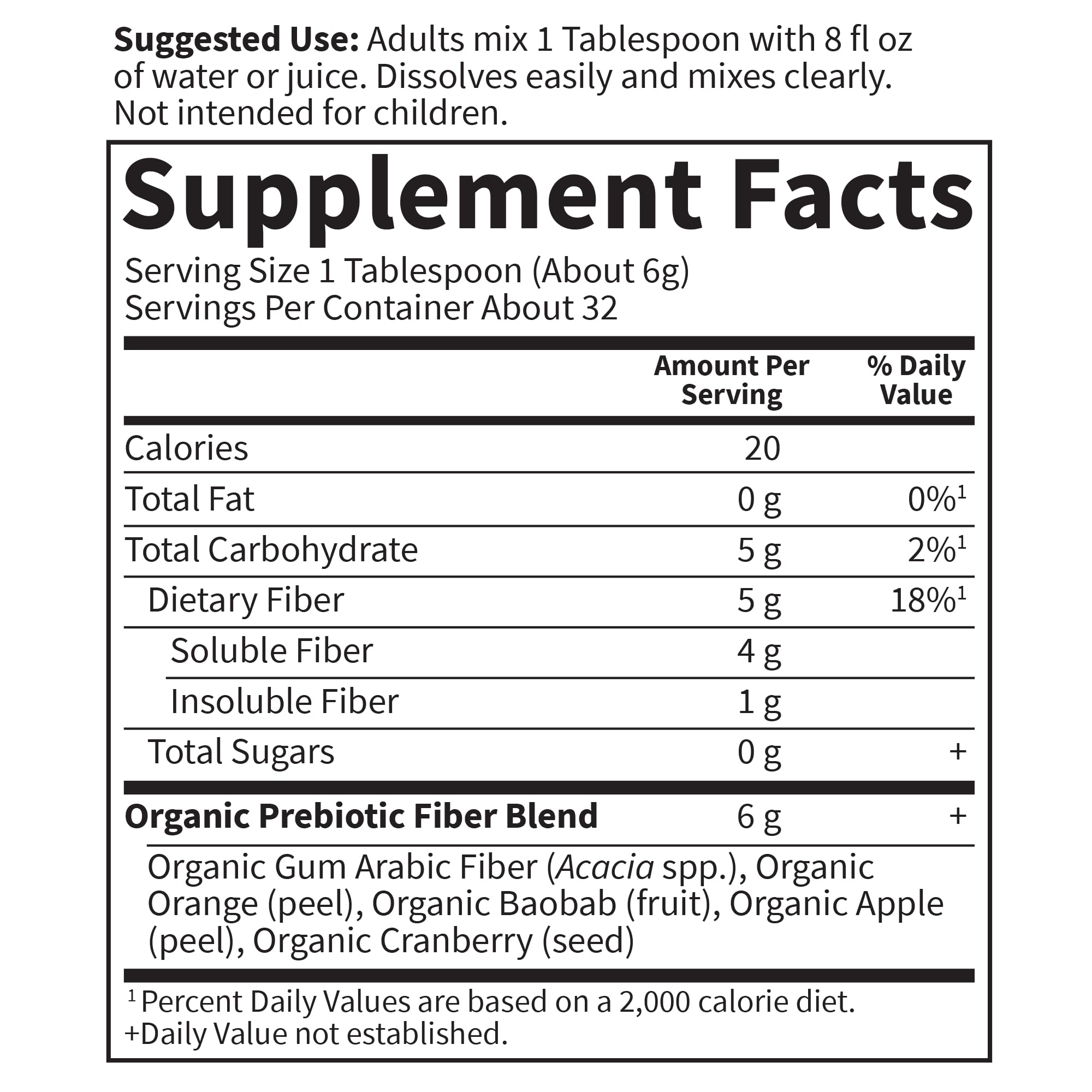 Garden of Life Organic Prebiotic Fiber Powder in a glass of water