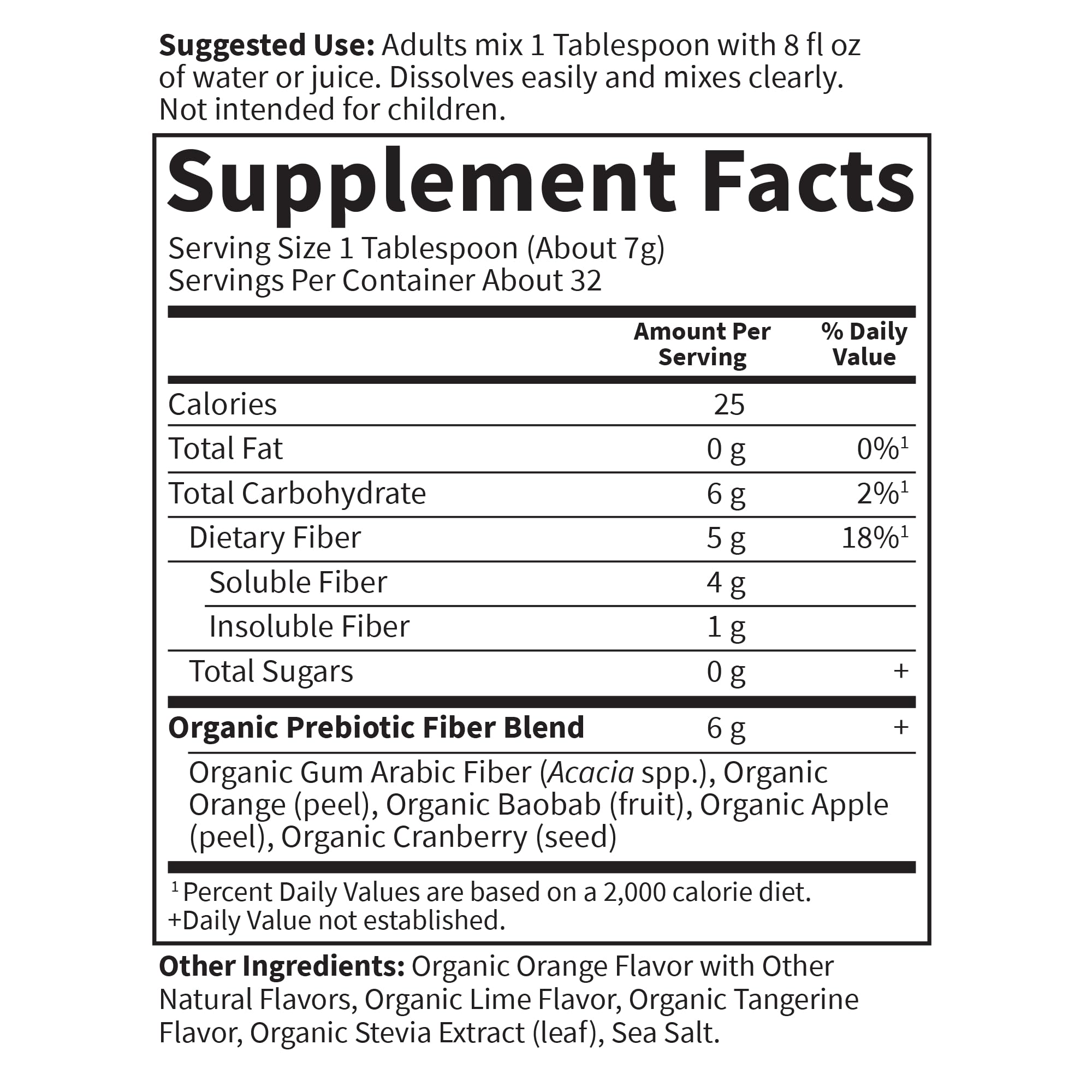 Garden of Life Organic Prebiotic Fiber Powder nutritional information