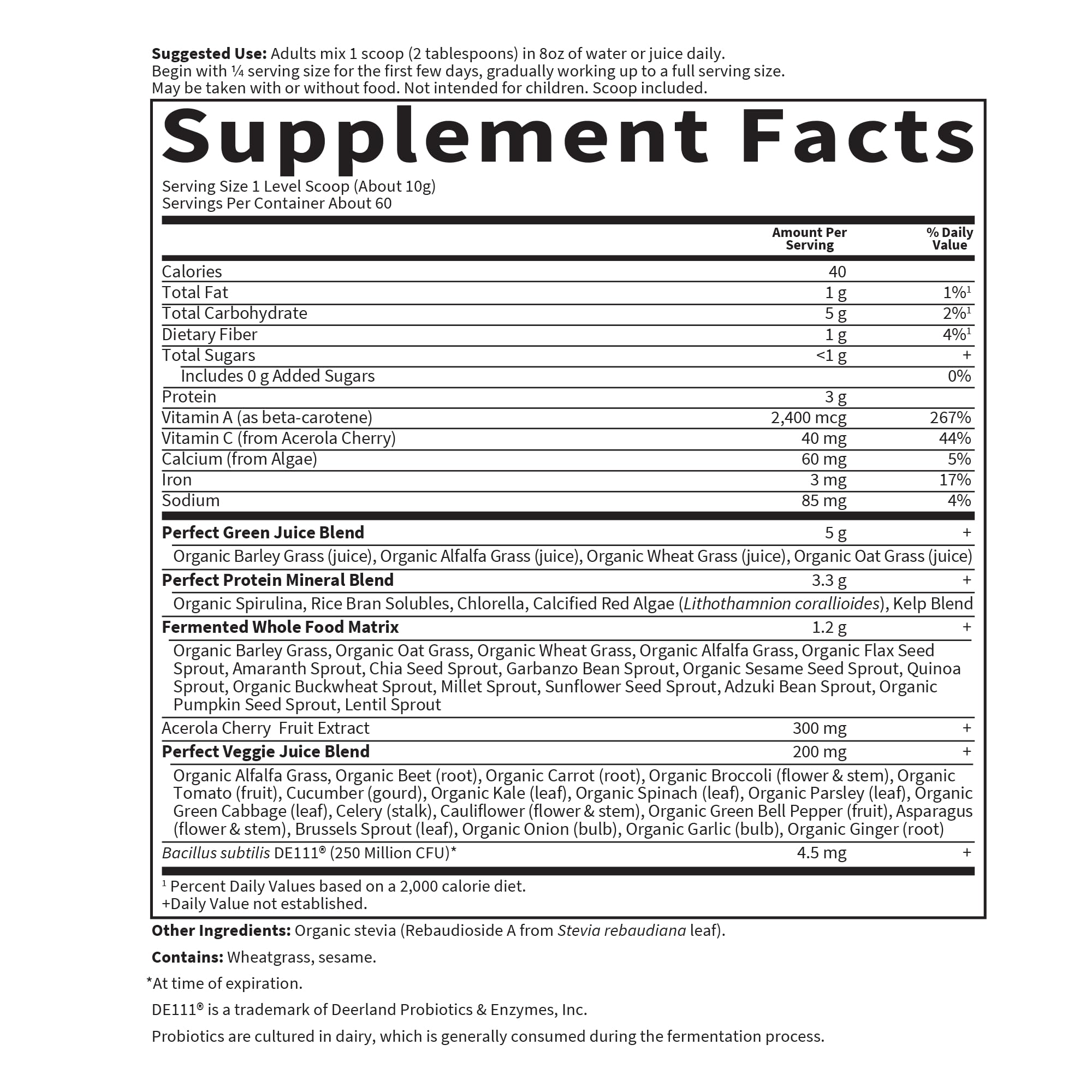 Garden of Life Perfect Food Superfood Greens Powder in a smoothie