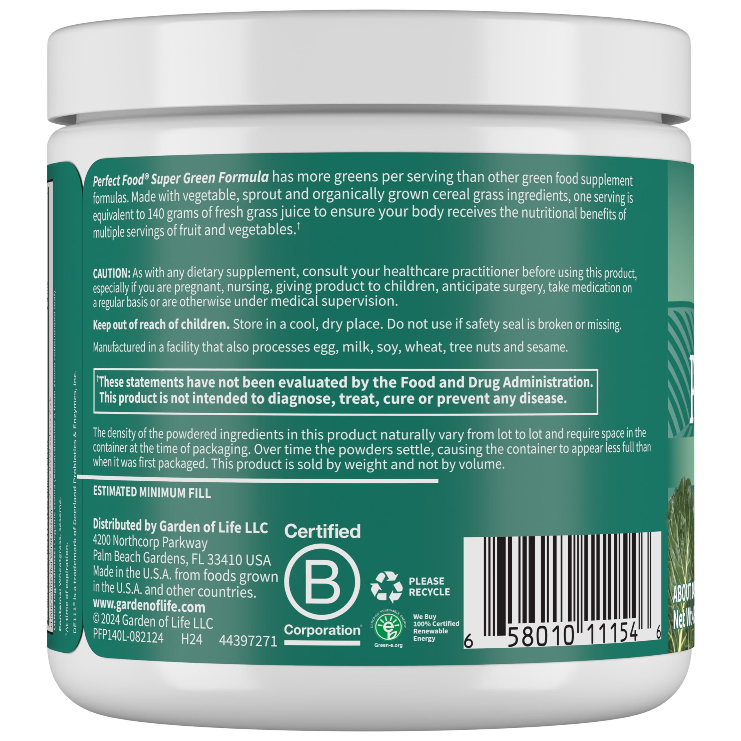 Garden of Life Perfect Food Superfood Greens Powder served in a glass