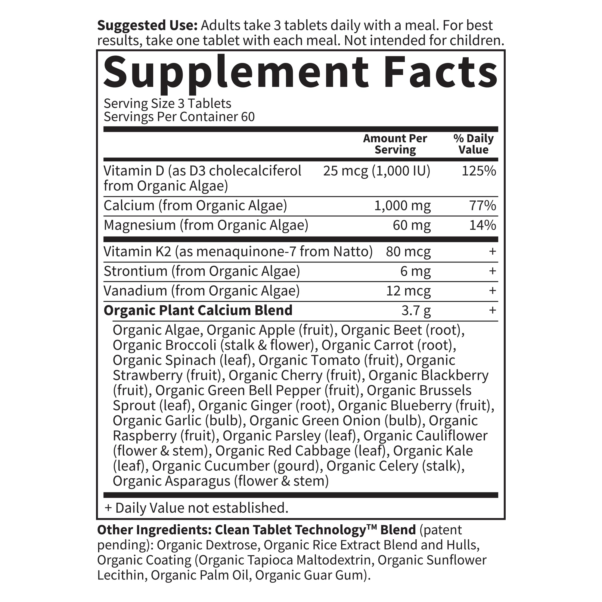 Garden of Life Plant Calcium Supplement 1000mg ingredients list