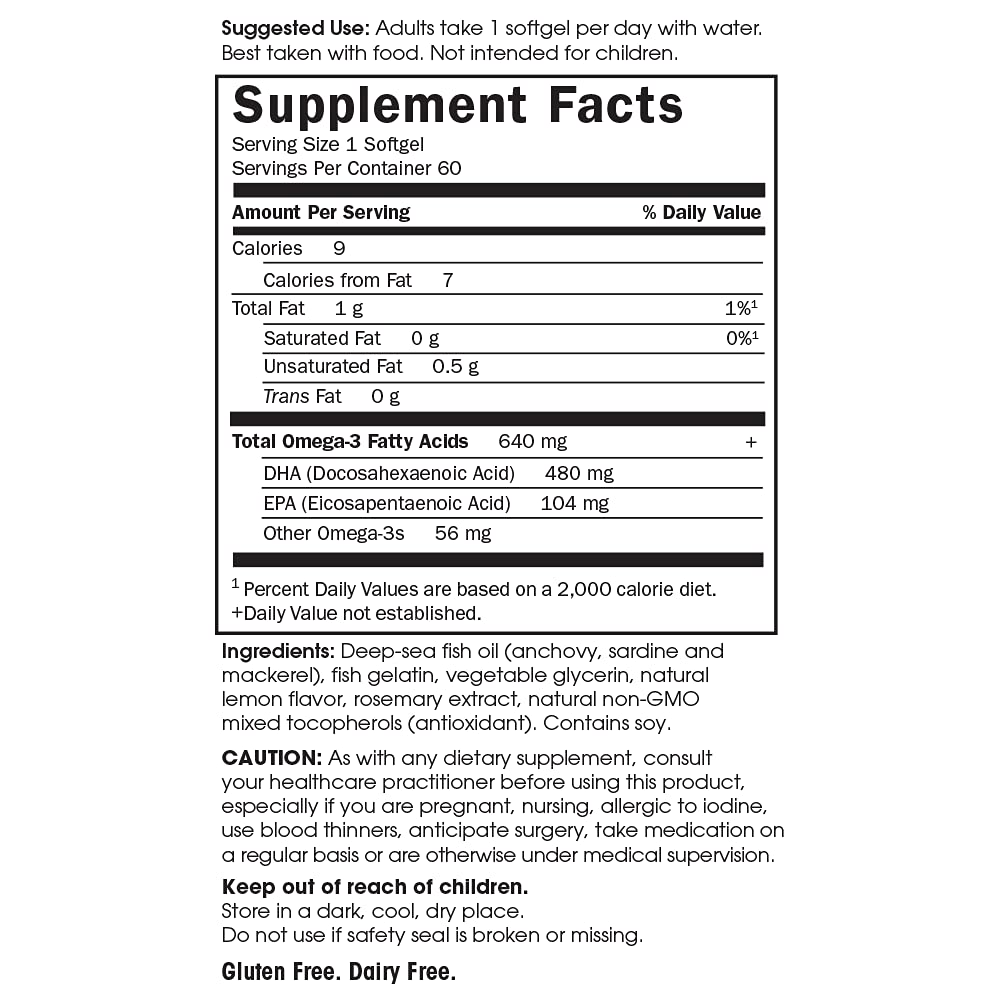 Garden of Life Prenatal DHA Omega 3 Fish Oil ingredients list